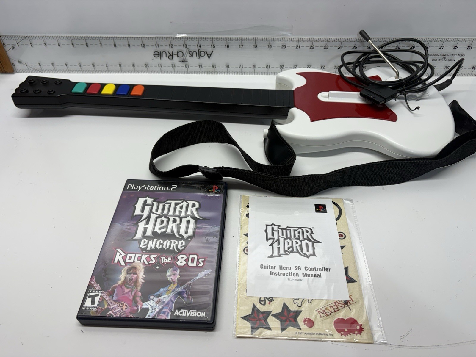 RedOctane Guitar Hero SG Wired Guitar Bundle PS2 Tested Working + Rocks the 80s