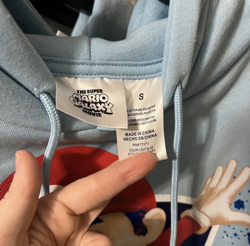 Super Mario Galaxy Movie Mario “Here We Go!” Light Blue Hooded Pullover Hoodie S