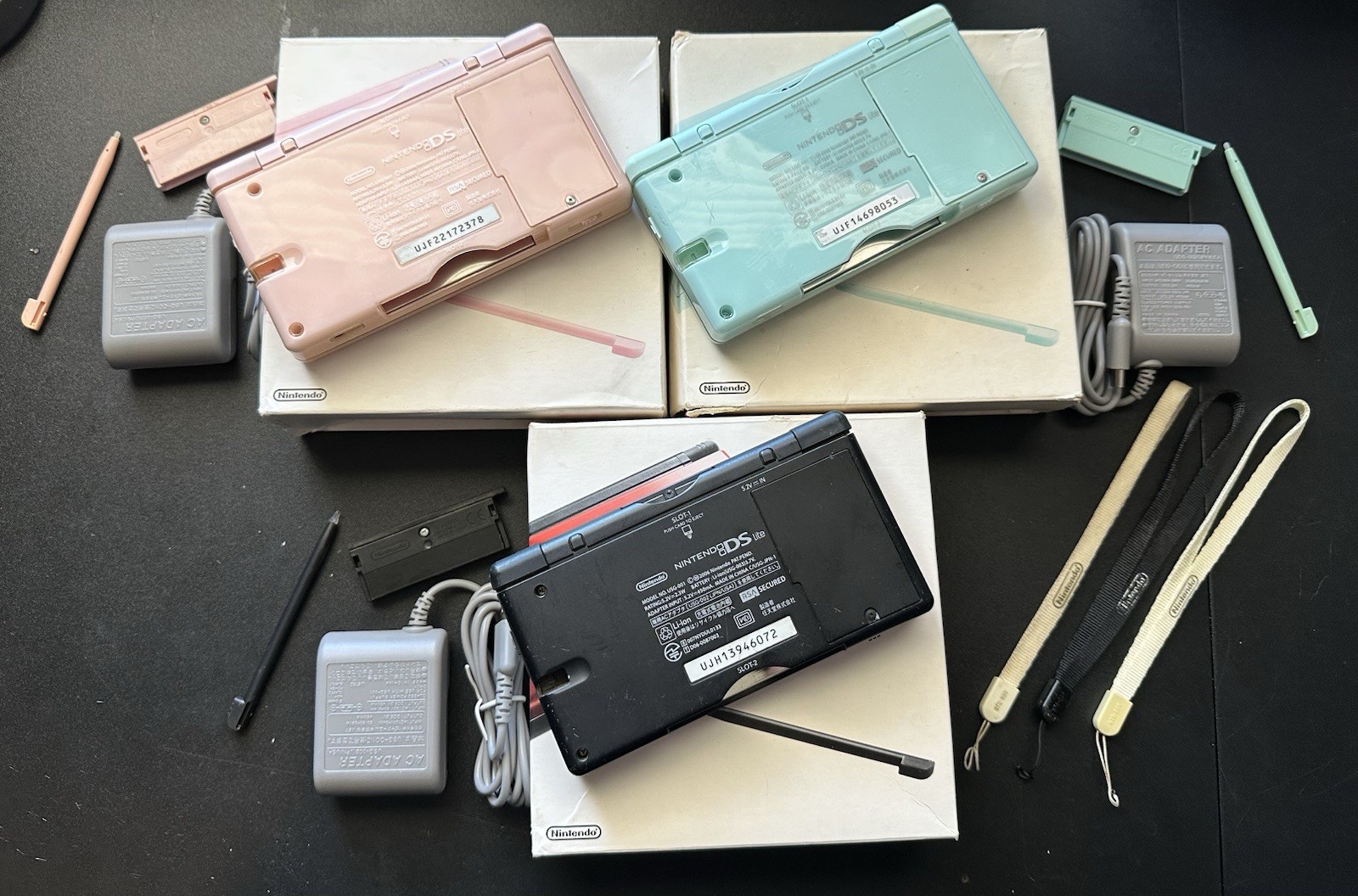 Lot 3 In Box Nintendo DS Lite Crimson Red Black Ice Blue Noble Coral Pink Works