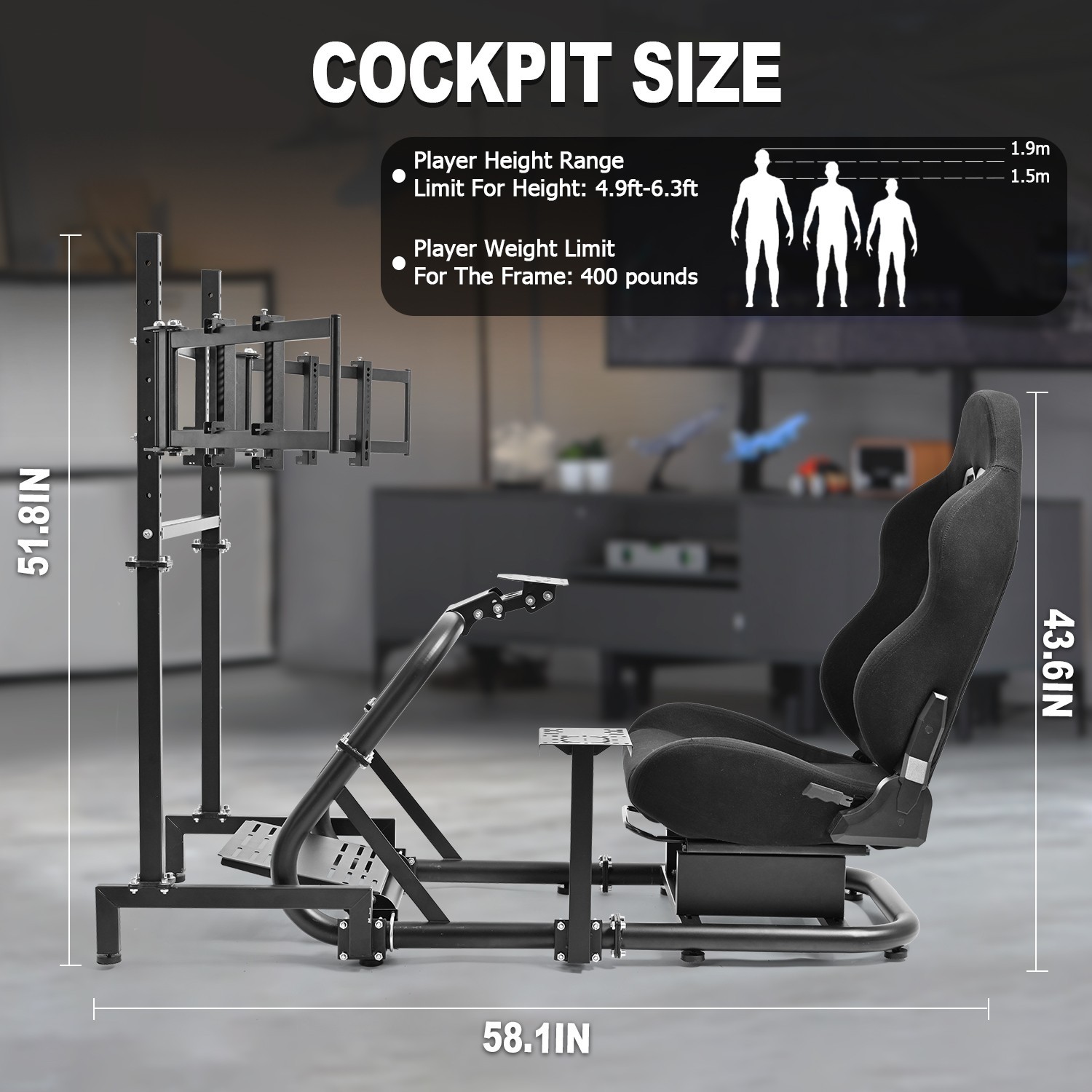 Marada Racing Simulator Cockpit With Seat &Triple Monitor Stand Fit Logitech G29