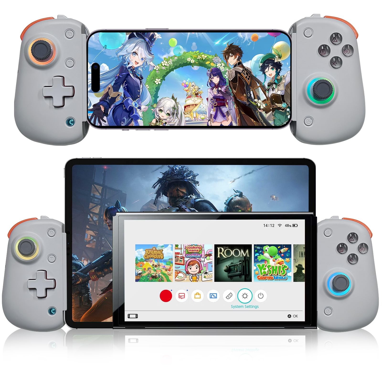 Wireless Hall Effect Gamepad iOS/Android (5-13″) Cloud/Steam/CODM RGB/Turbo Keys