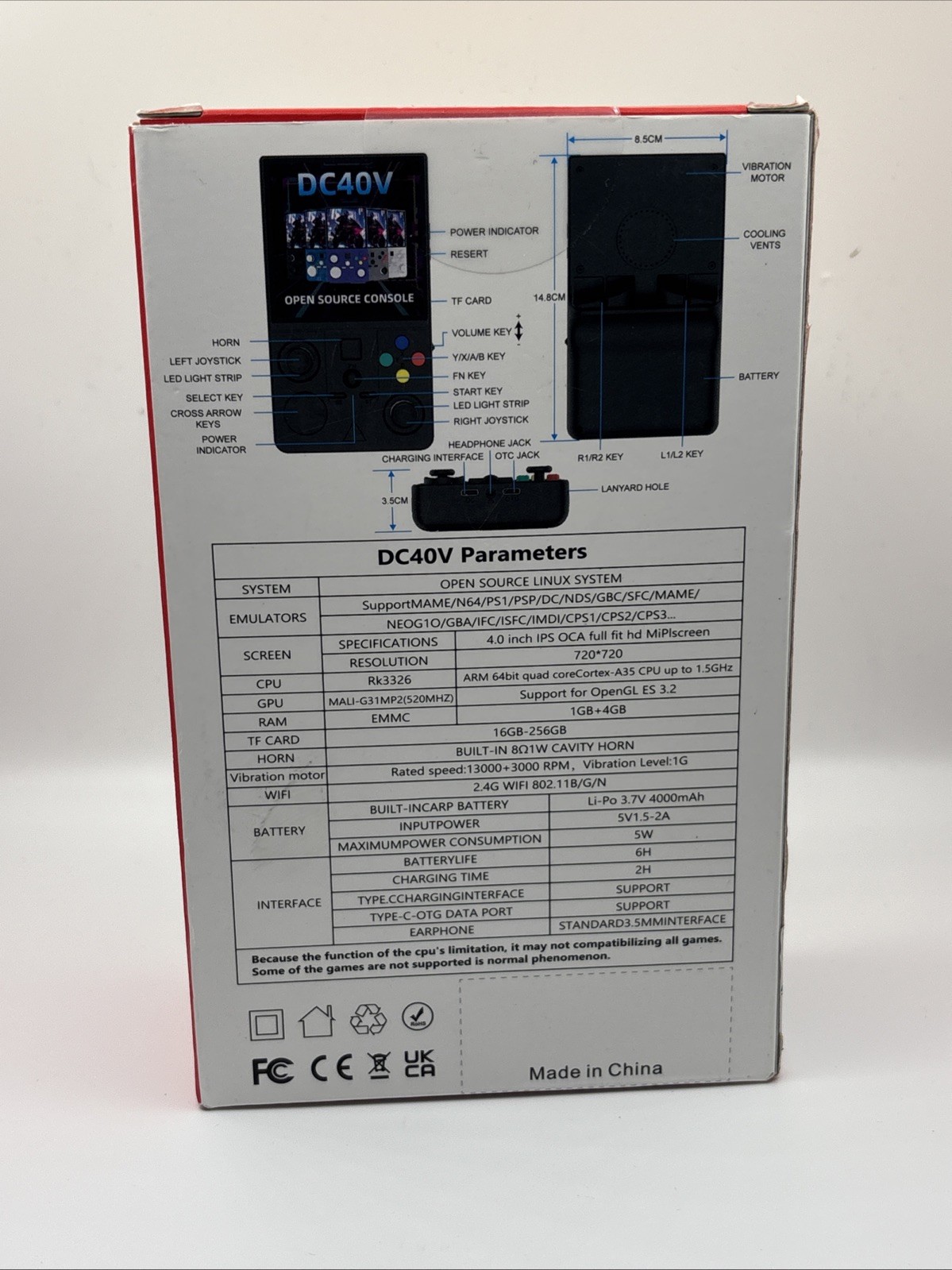 DC40V Handheld Game Console 4″ IPS Open Source Retro Emulator 4000mAh New