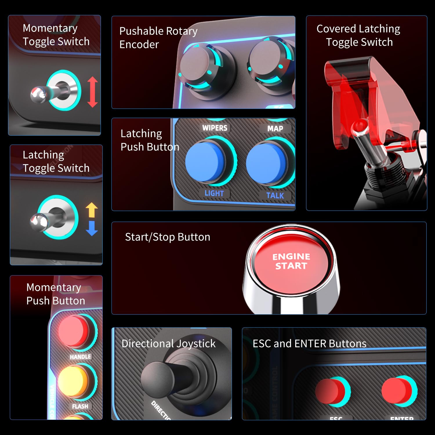 CB1 Gaming Button Box – Sim Drive Control with 19 Buttons (9 Types), 30 Programm