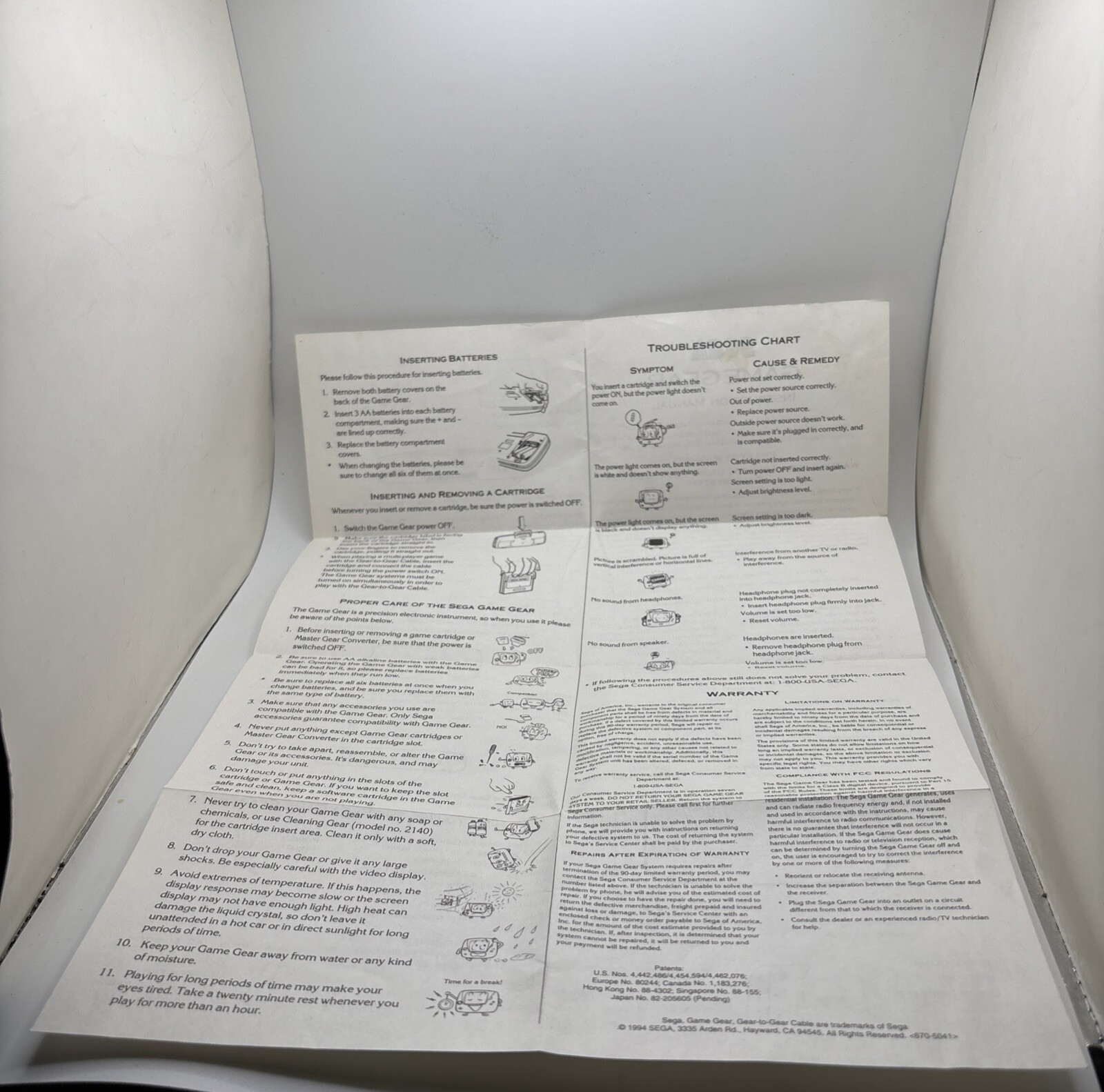 Sega Game Gear Instruction Manual Fold-Out Booklet Insert ONLY