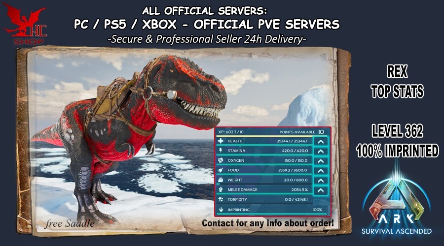 Ark Survival Ascended PC/PS5/XBOX PVE🔥Black Red Top Stats REX 25k HP 2054% DM🔥