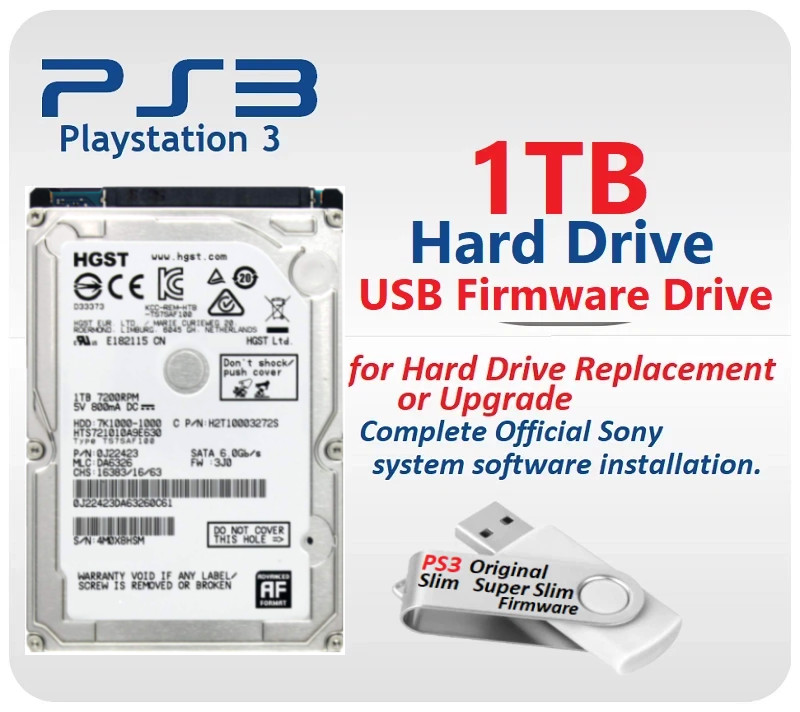 1TB PS3 Hard Drive USB Firmware Installation Drive Replacement Upgrade for PS3