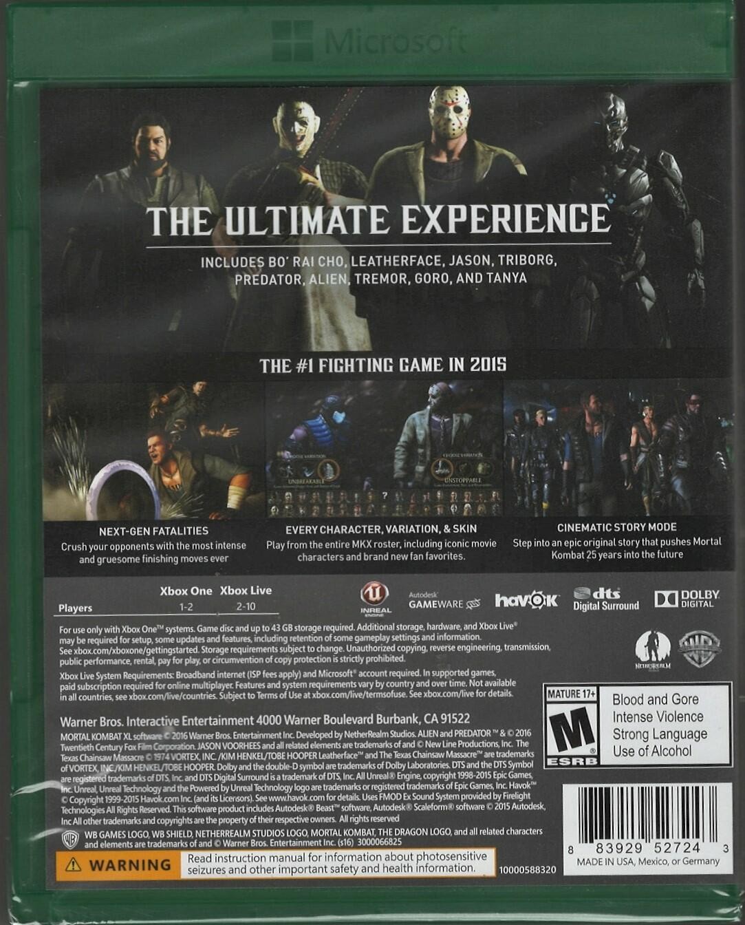 Mortal Kombat XL (XL Edition) Xbox One (Brand New Factory Sealed US Version) Xbo