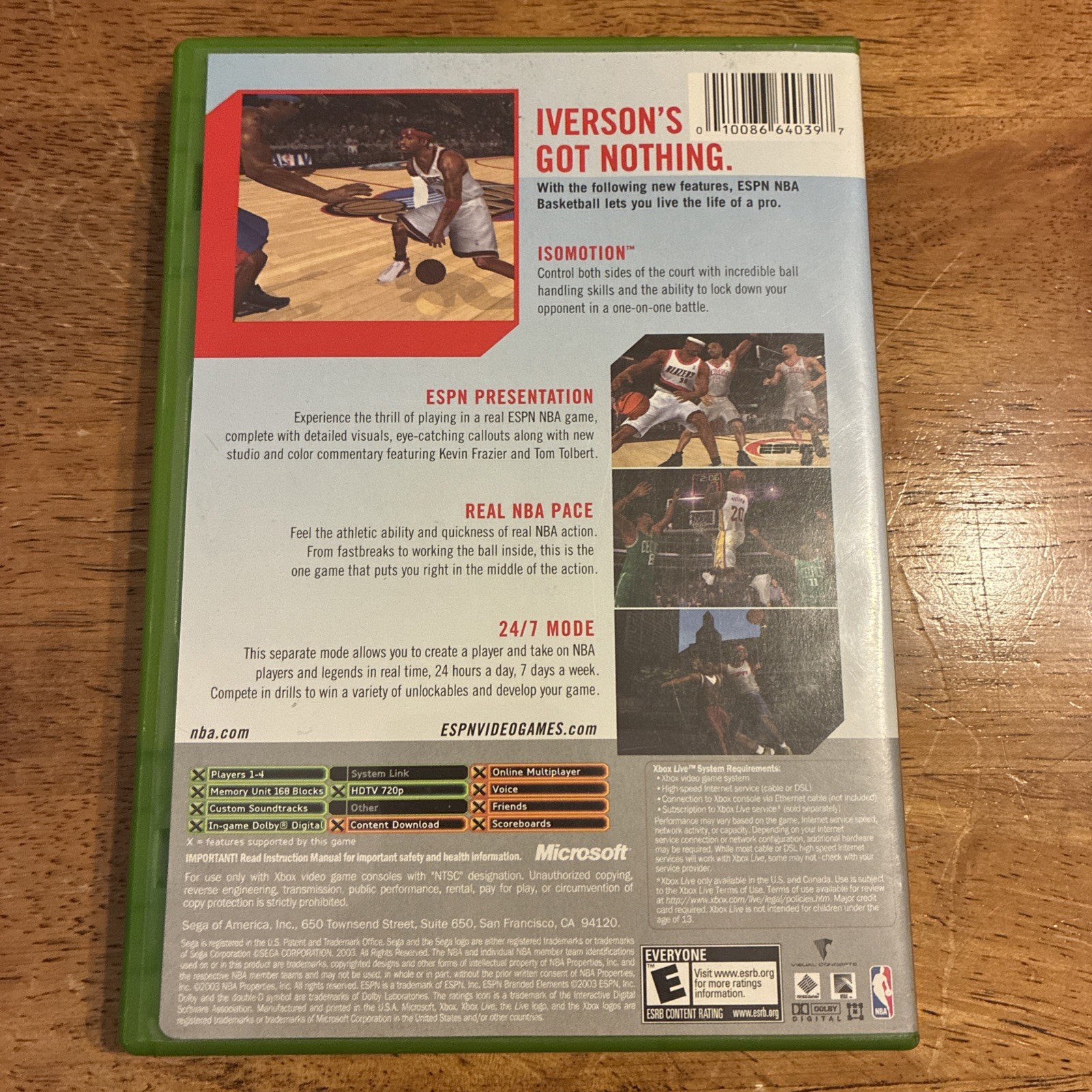 ESPN NBA Basketball (Microsoft Xbox, 2003) Complete – Tested Working – Free Ship