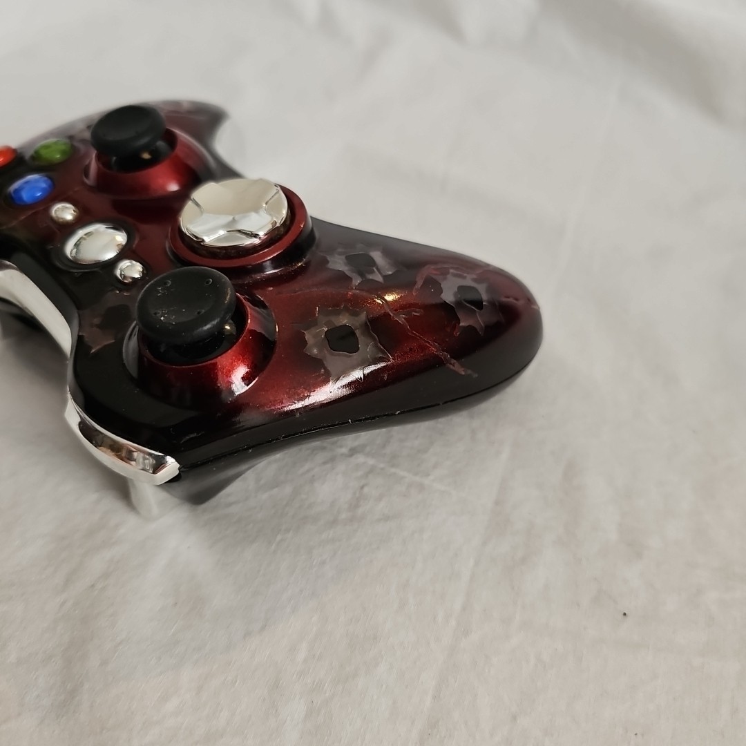 Rare Wireless Xbox 360 Controller Red With Bullet Holes & Changing Color Leds