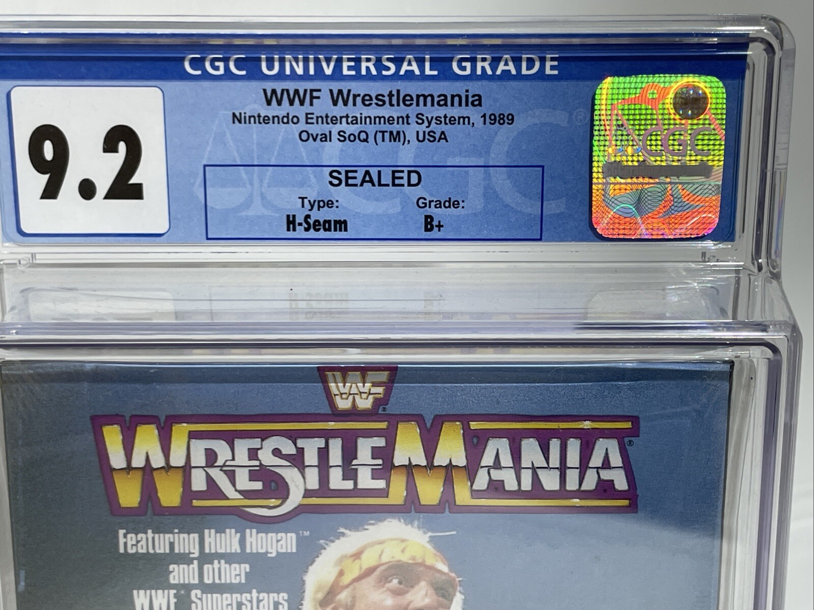 Nintendo NES WWF Wrestlemania Oval SoQ TM USA CGC 9.2 B+ Sealed