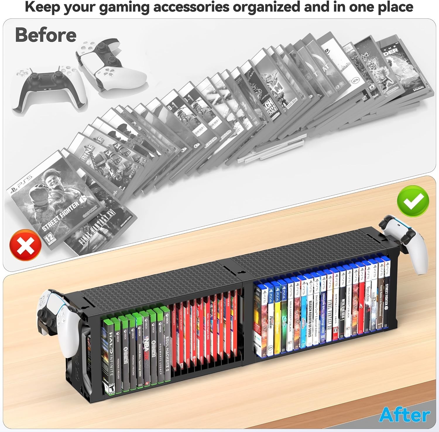 2-Tier Game Organizer Shelf Stand for Wall Mount and Desk Display Storage