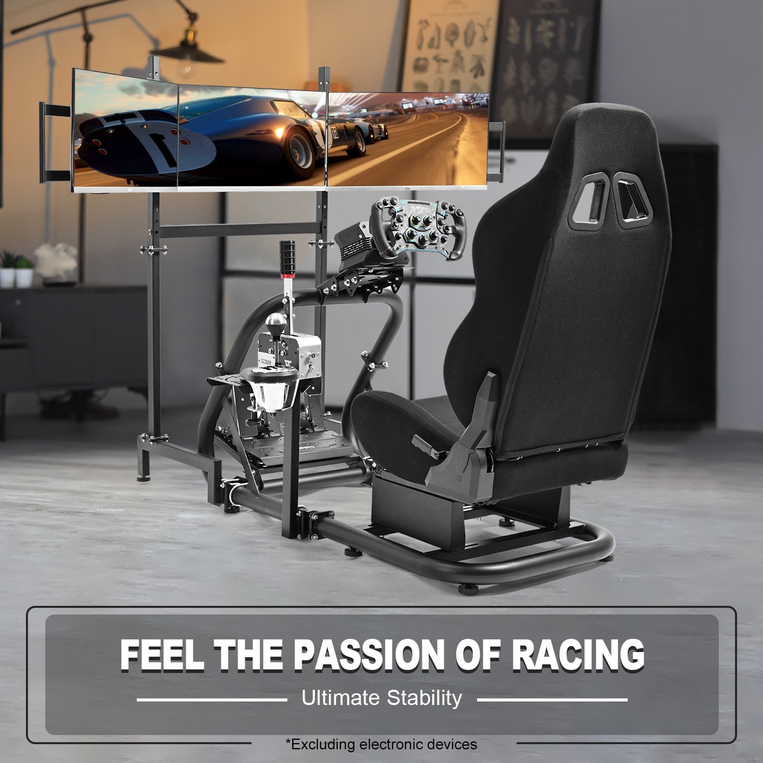 Marada Racing Simulator Cockpit With Seat &Triple Monitor Stand Fit Logitech G29