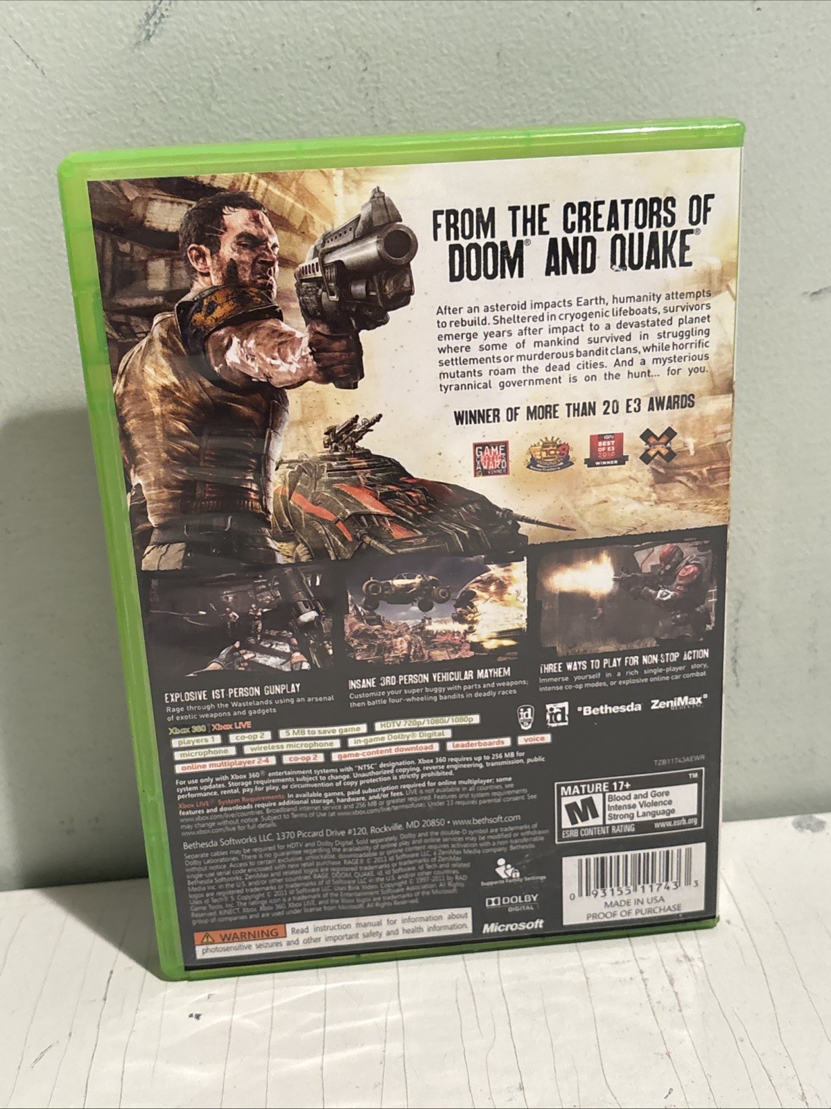 Rage (Microsoft Xbox 360, 2011) Complete with Manual CIB