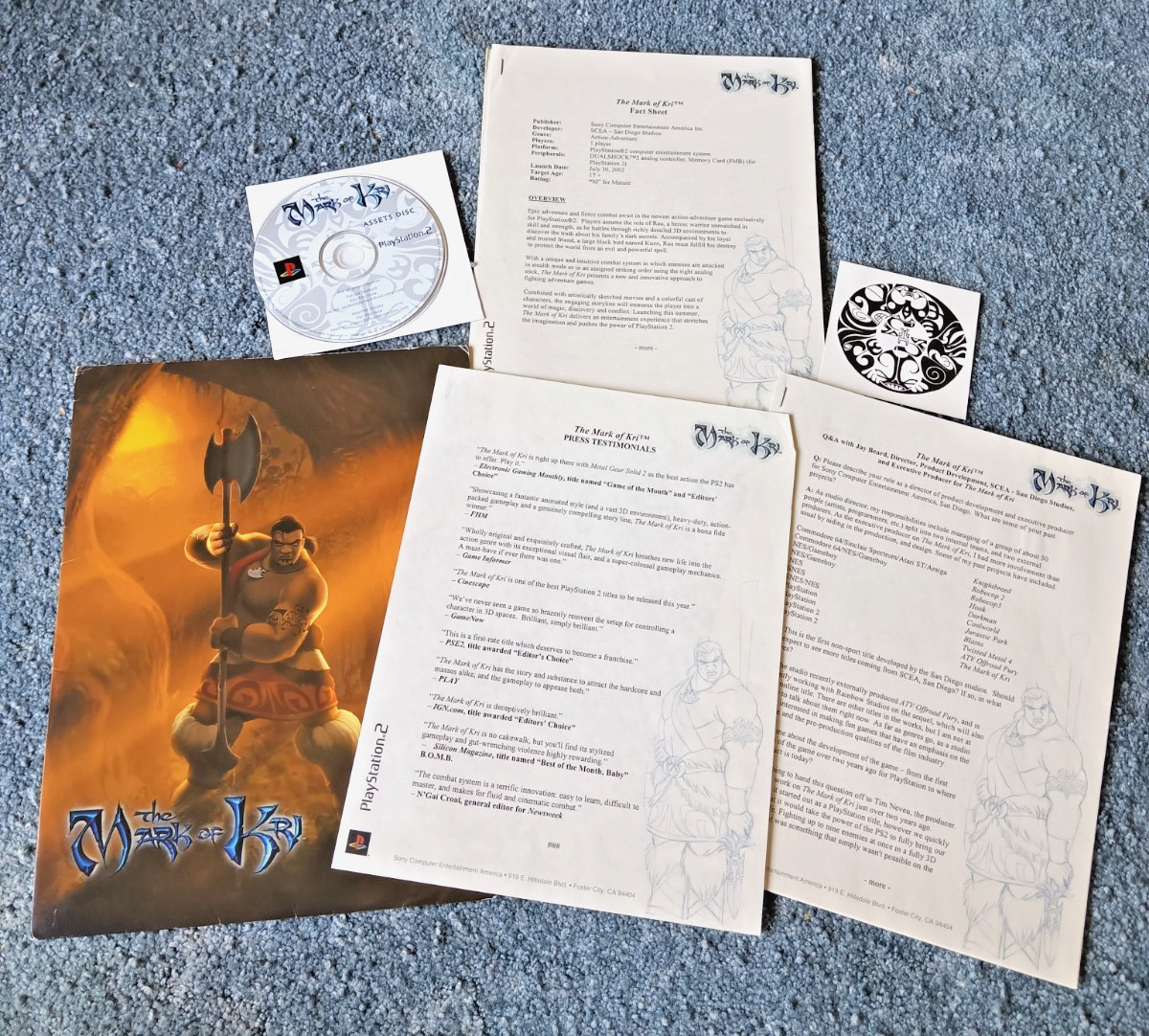 2002 PS2 The Mark of Kri Press Folder – Assets DISC TESTED Q&A with Jay Beard
