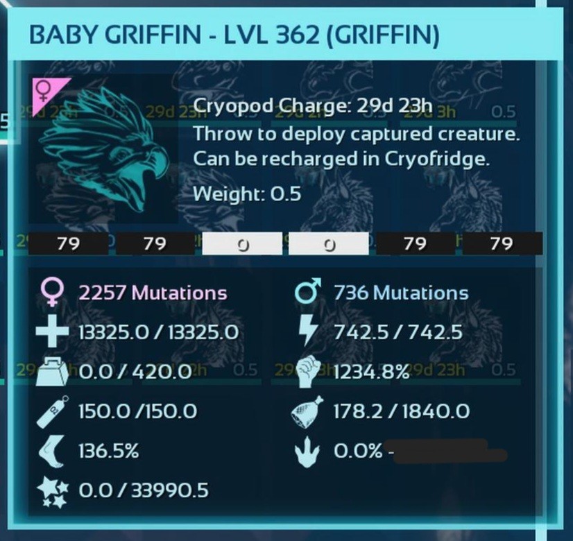 GRIFFIN TOP STATUS BLACK ID79 BABY PAIR ARK ASCENDED PVE OFFICIAL PC/XBOX/PS5