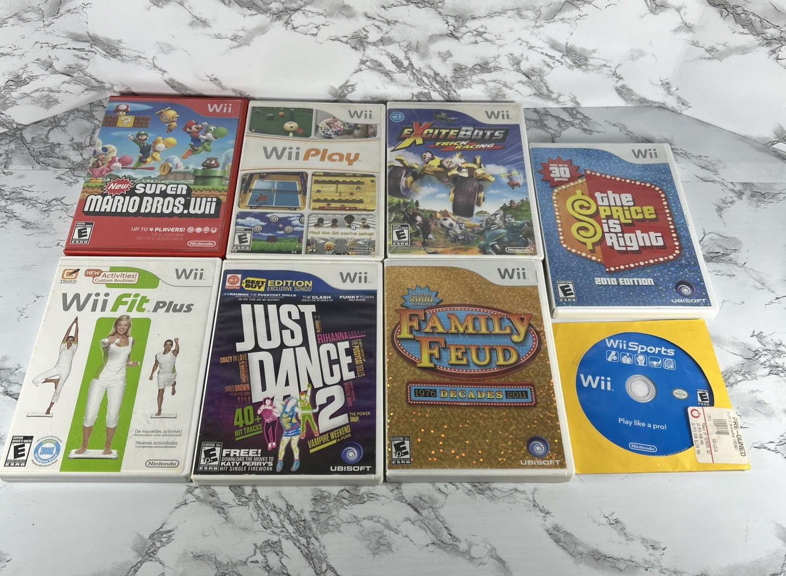 Nintendo Wii Console RVL 001 Lot 2 Wii Remotes, Wires, Wii Sports & More