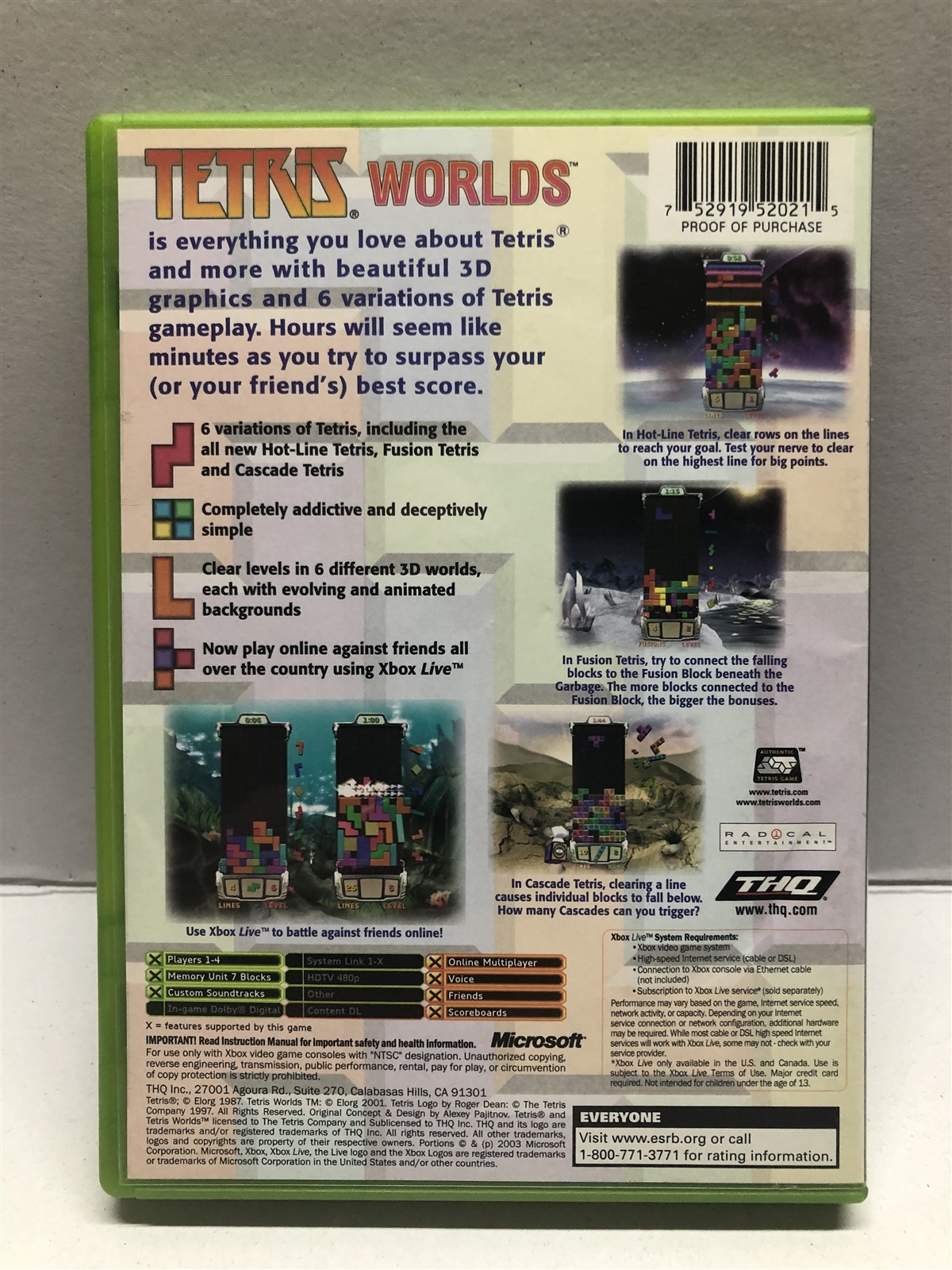 Tetris Worlds Xbox Live (Microsoft Xbox, 2003) Complete w/ Manual Tested Working