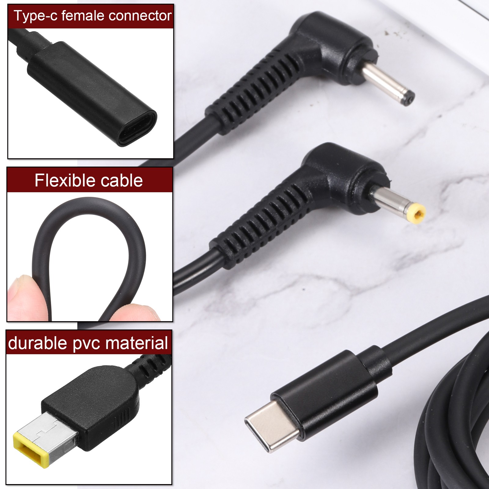 0.5FT USB C to DC PD Power Fast Charging Cable, 11mmx4.5mm 65W/18V-20V(Black)