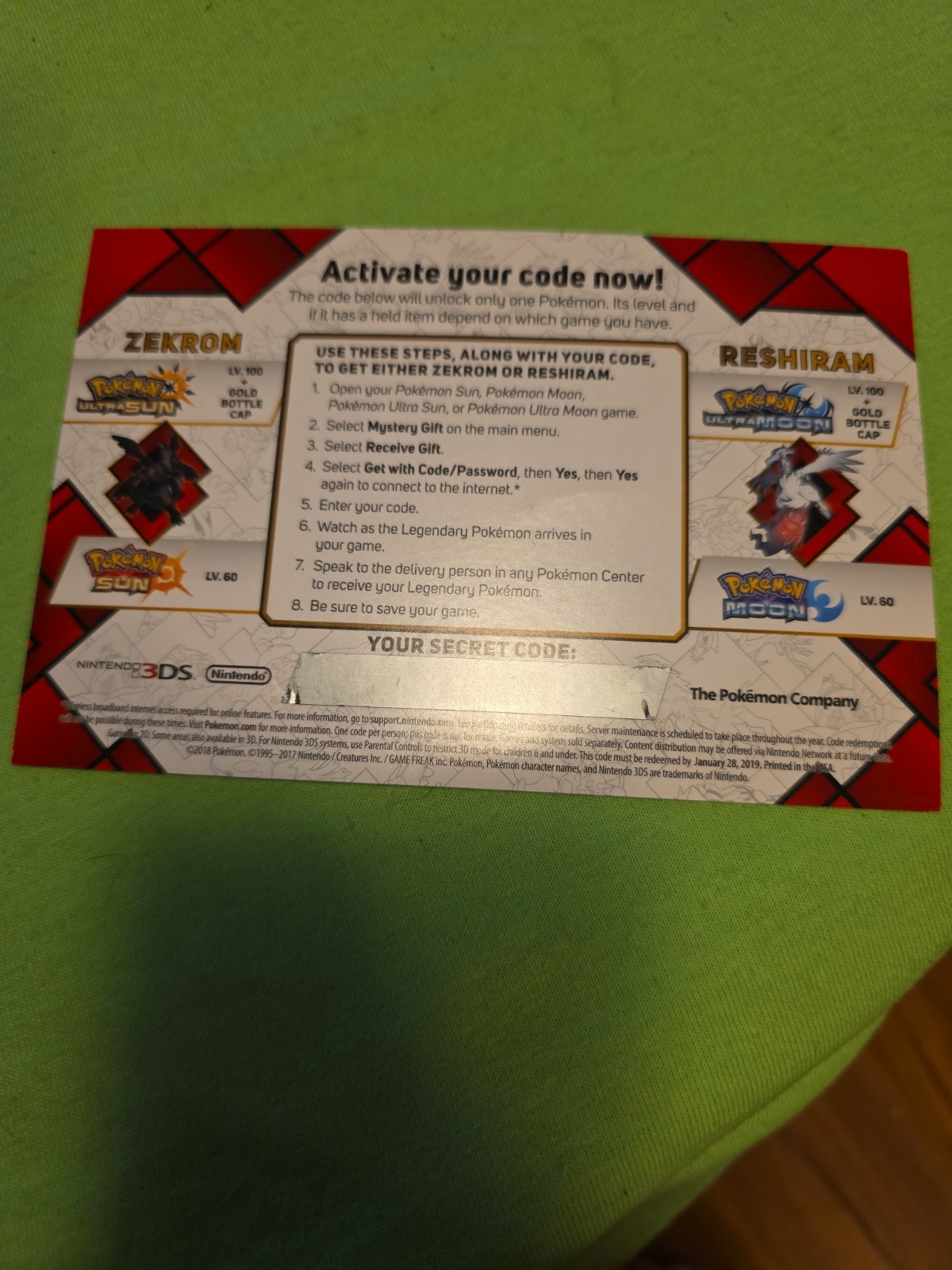 Pokemon Legendary GameStop Code Card *EXPIRED* Zekrom/Reshiram Ultra Sun/Moon