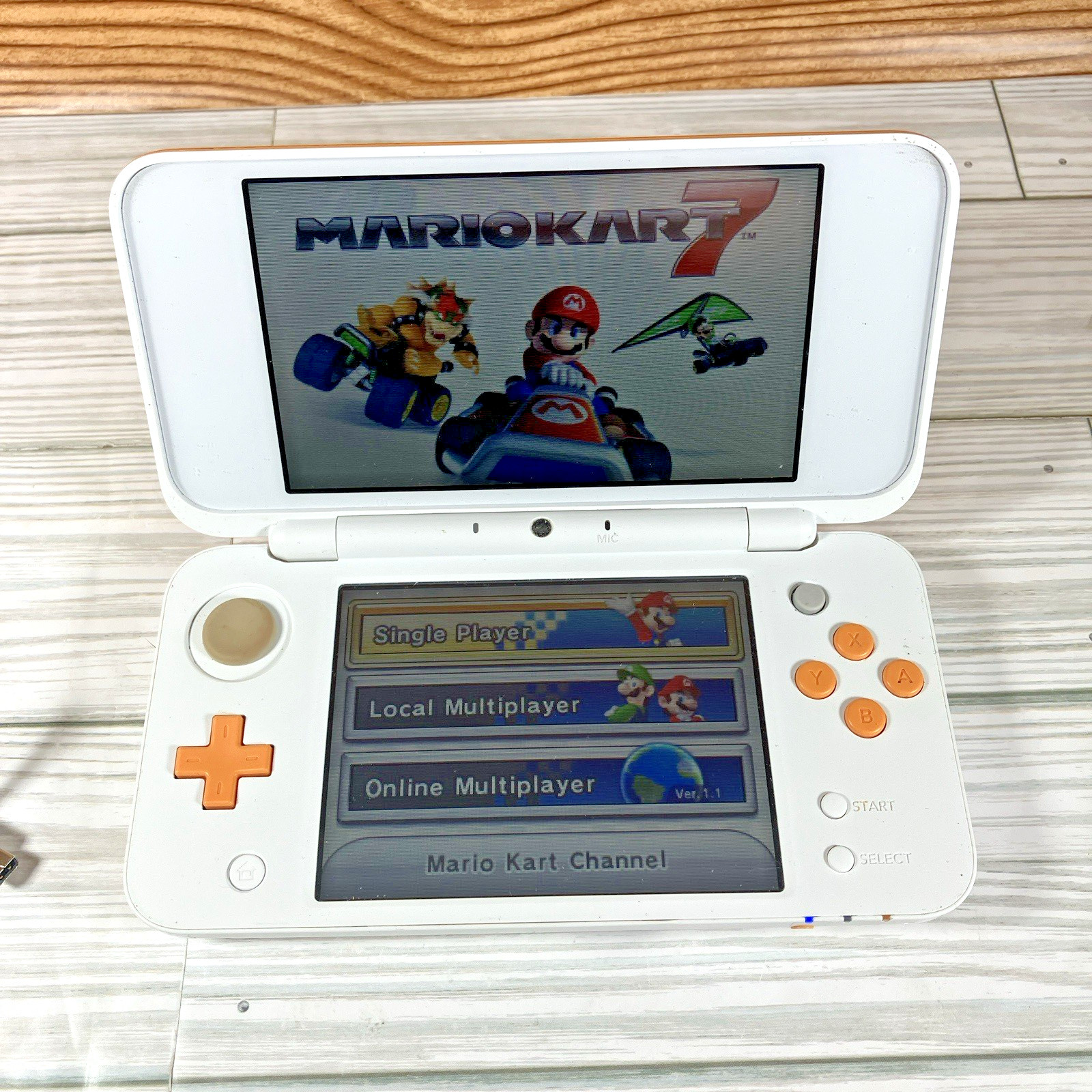 New Nintendo 2DS XL White & Orange TESTED & WORKING W/ Charger Stylus Mario Kart