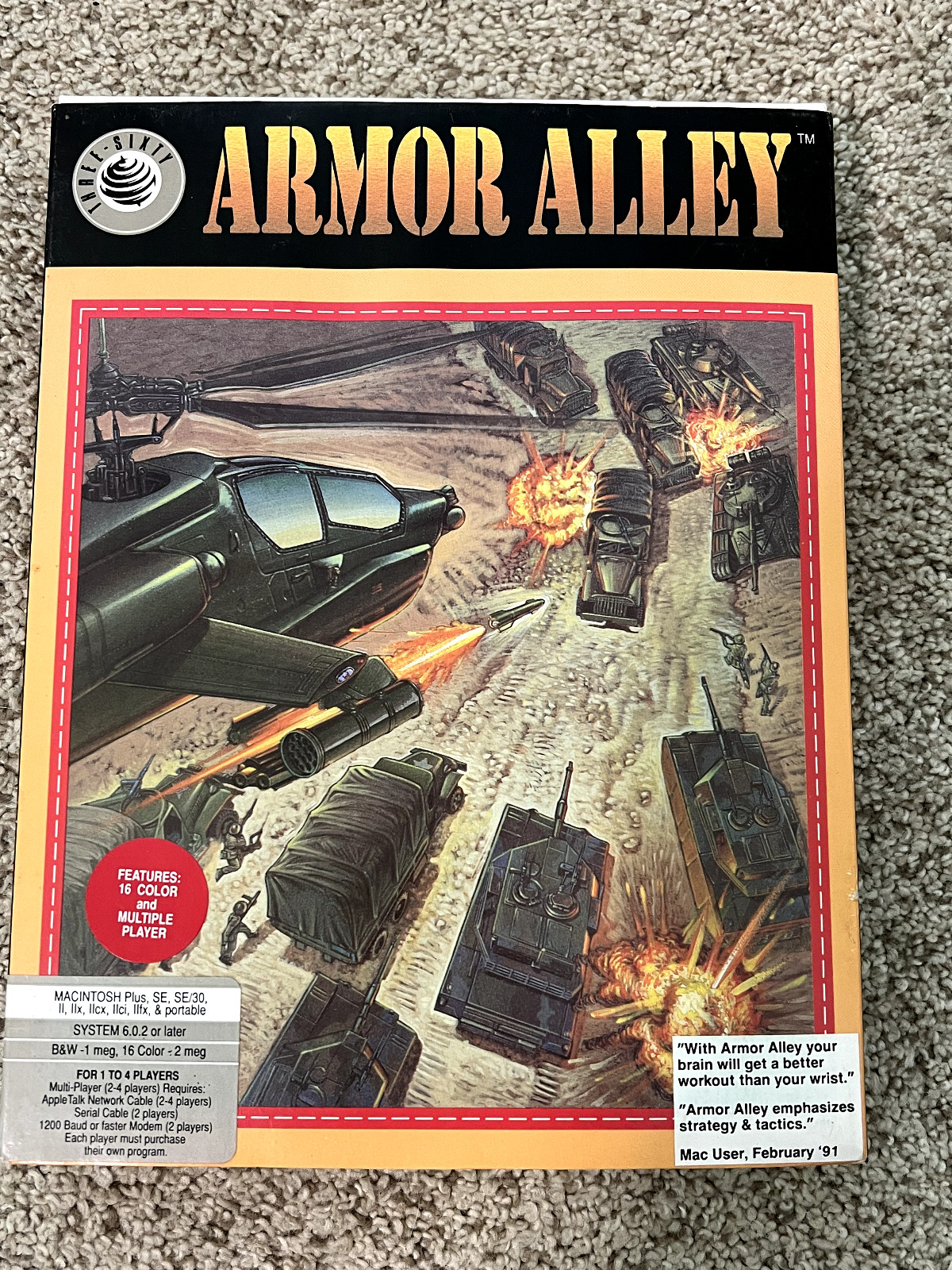 Retro 1991 Macintosh Game – Armor Alley – Helicopter War Three-Sixty – Box only!