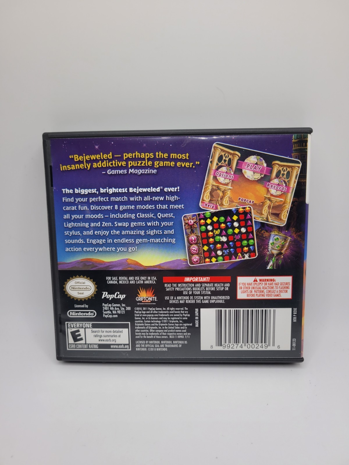 Bejeweled 3 (Nintendo DS, 2011) CIB Complete W/ Manual & Slip Cover – Tested!