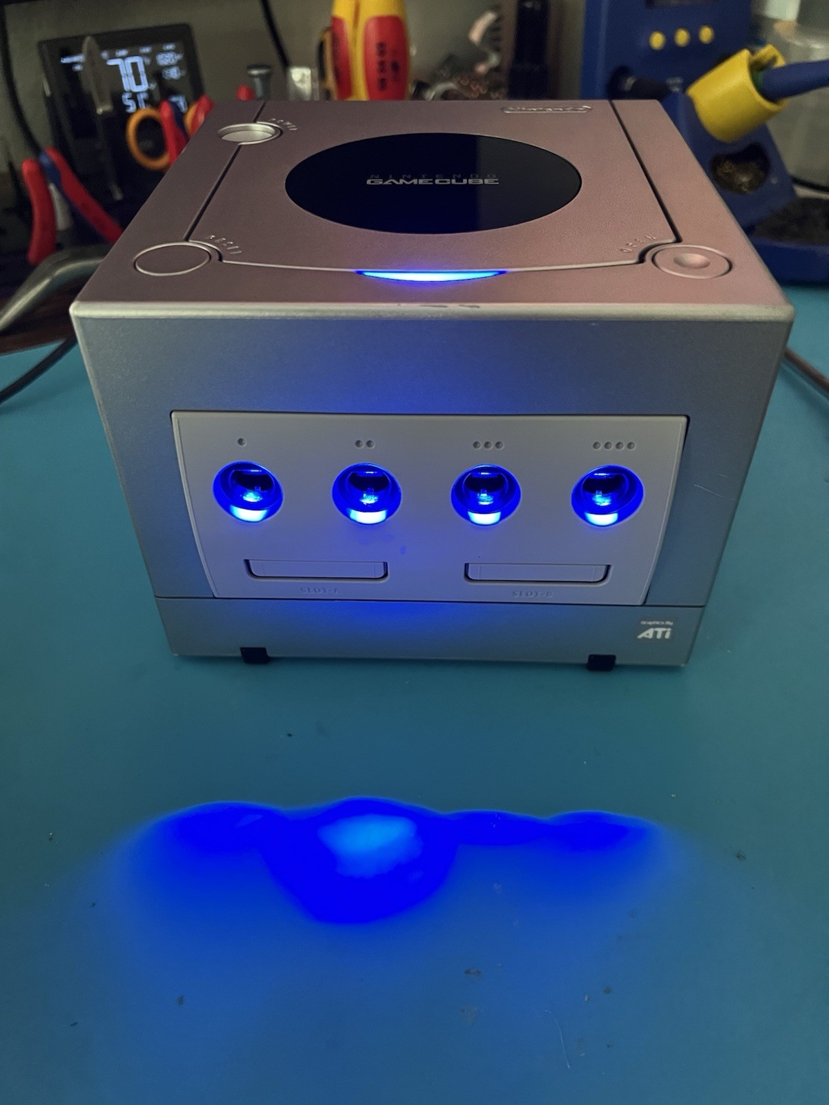 Nintendo GameCube Controller Board-Fresh Battery and Custom LEDs Install Service