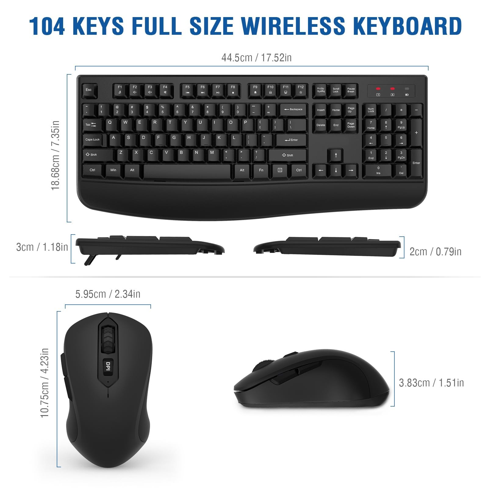 Wireless Keyboard and Mouse Combo, EDJO 2.4G Full-Sized Ergonomic Black