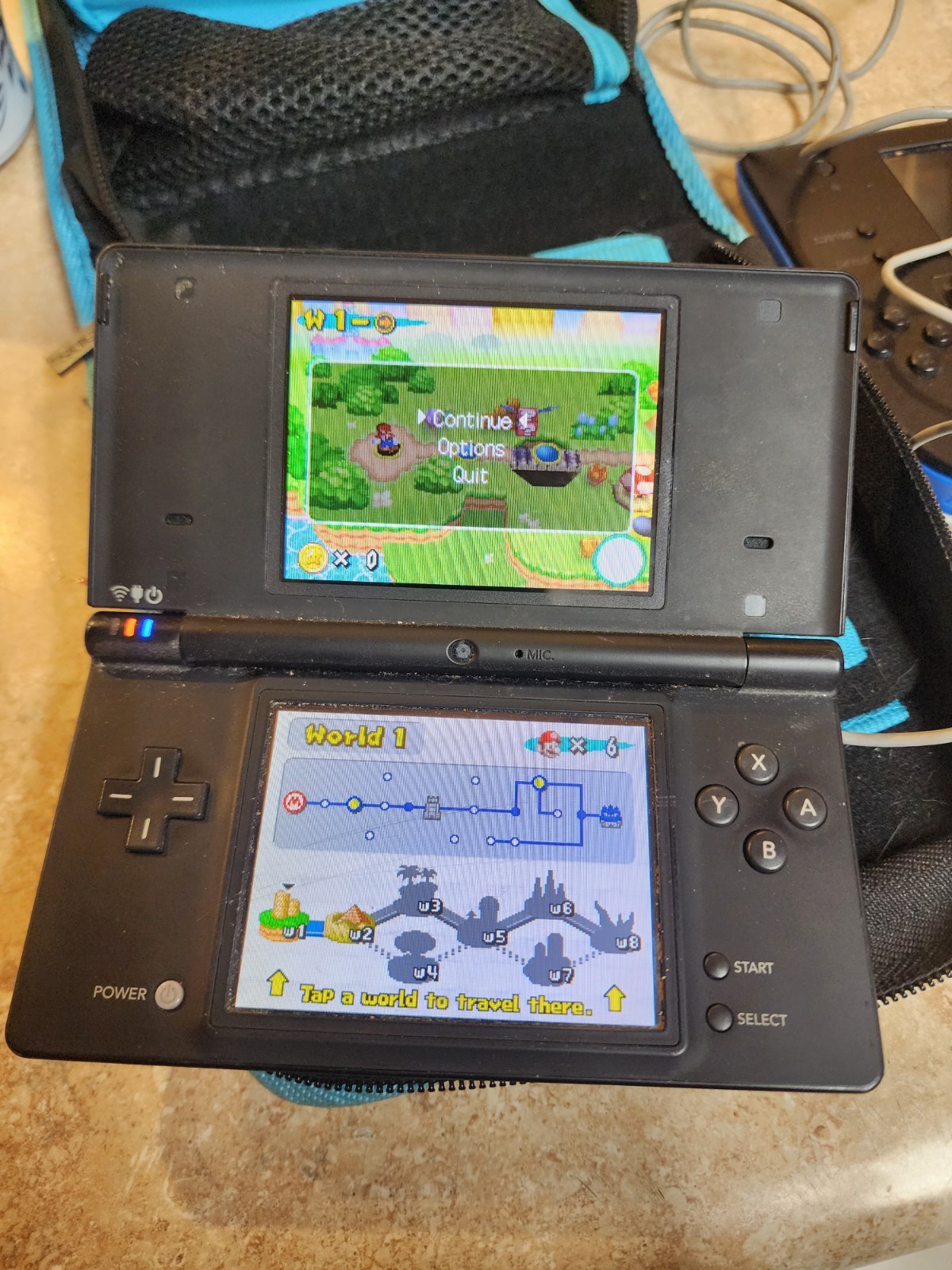 Nintendo 2DS Black/Blue Console Bundle W/ Case Charger & (5) Games *Tested