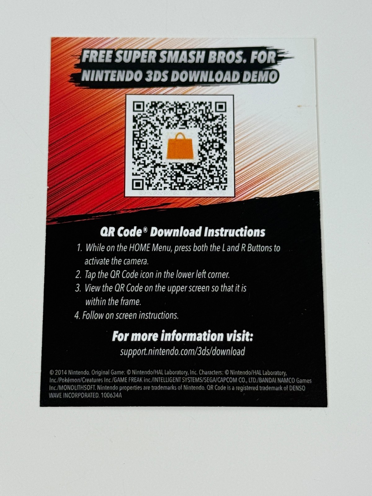 Super Smash Bros for Nintendo 3DS Demo Promo Card Nintendo Expired COLLECTIBLE