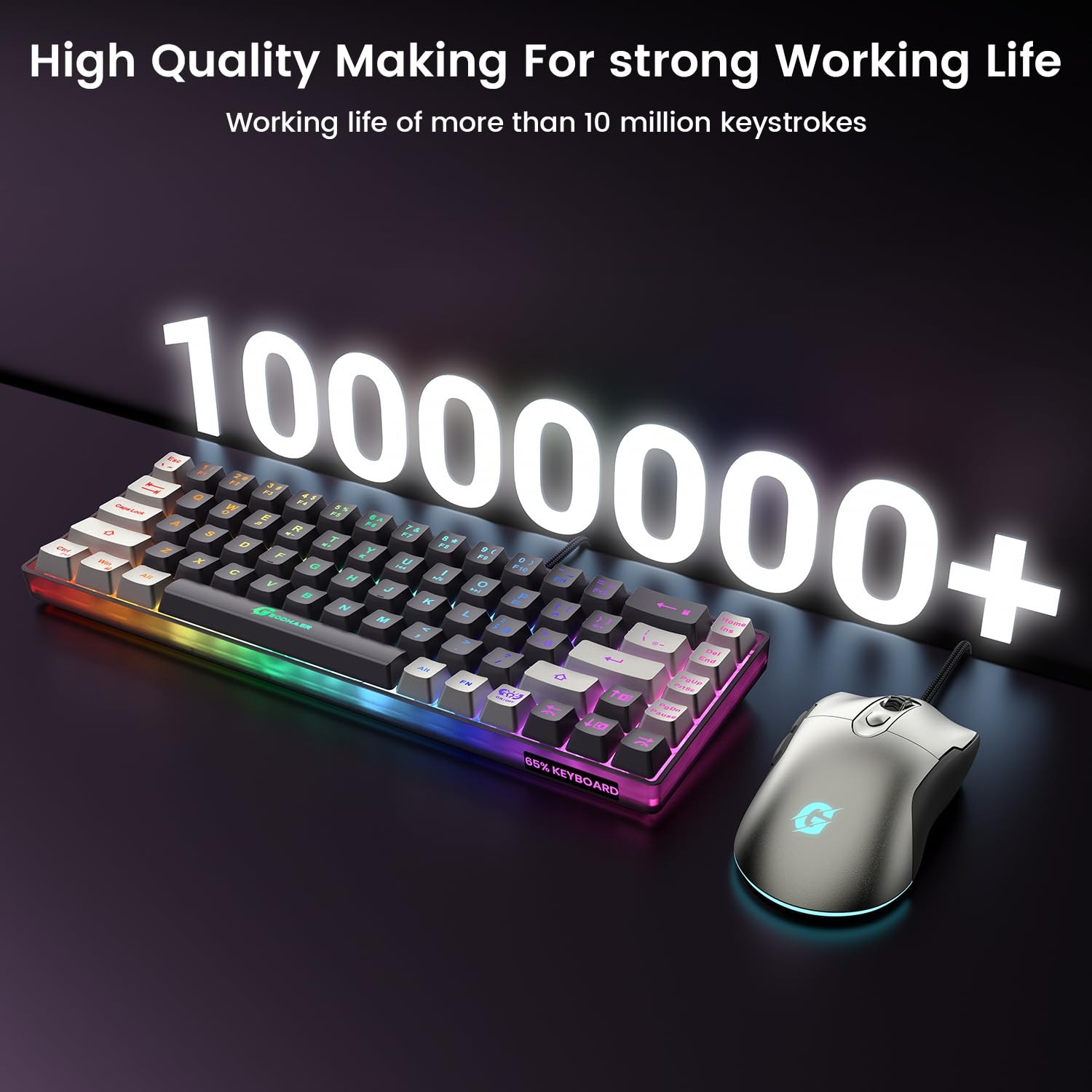 GEODMAER 65% Gaming Keyboard and Mouse Combo, Black Gray