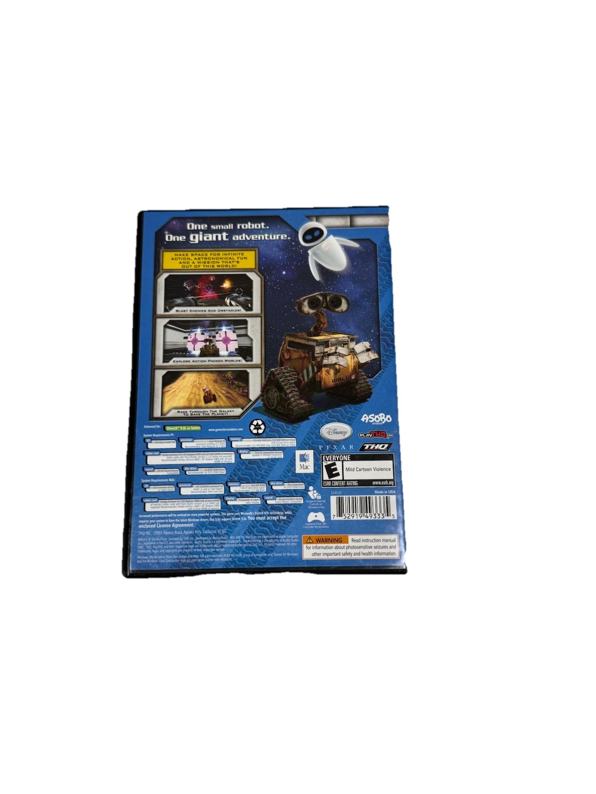 WALL-E PC DVD Game Disney Pixar THQ Complete CIB Windows Mac Untested