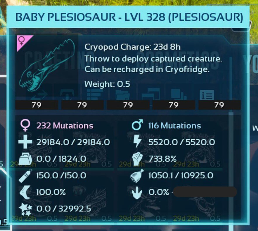 ARK ASCENDED PVE OFICIAL PAIR BABY PLESIO BLACK ID79 TOP STATUS PC/XBOX/PS5