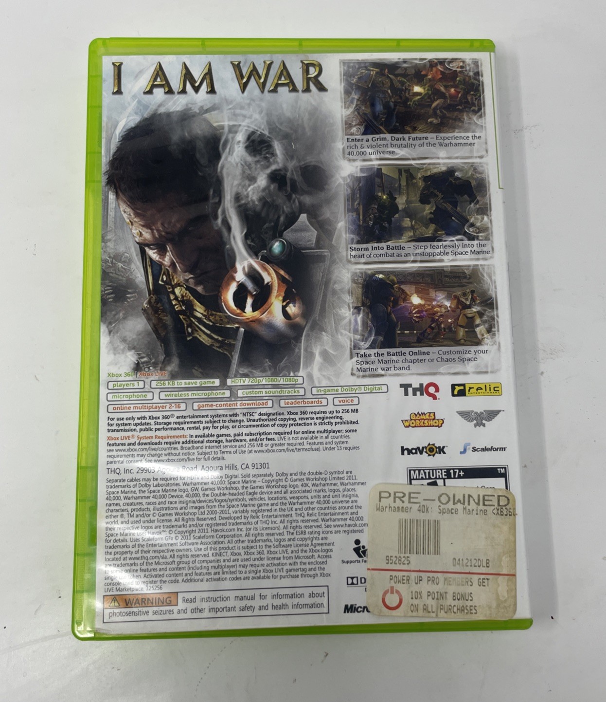 Space Marine PS3 Sony PlayStation 3 Tested Working, No Manual