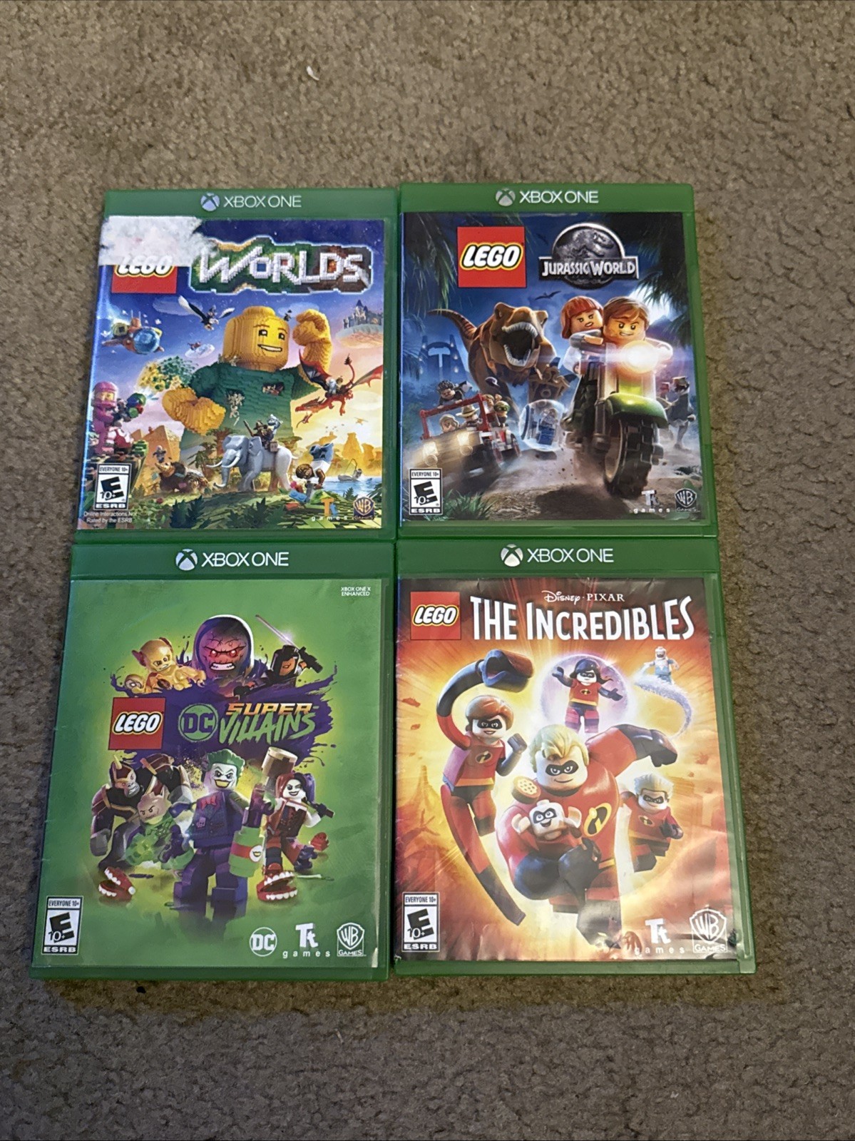 LEGO Xbox One WB LEGO Games Lot of 4 Jurassic Park Incredibles DC Villans Worlds