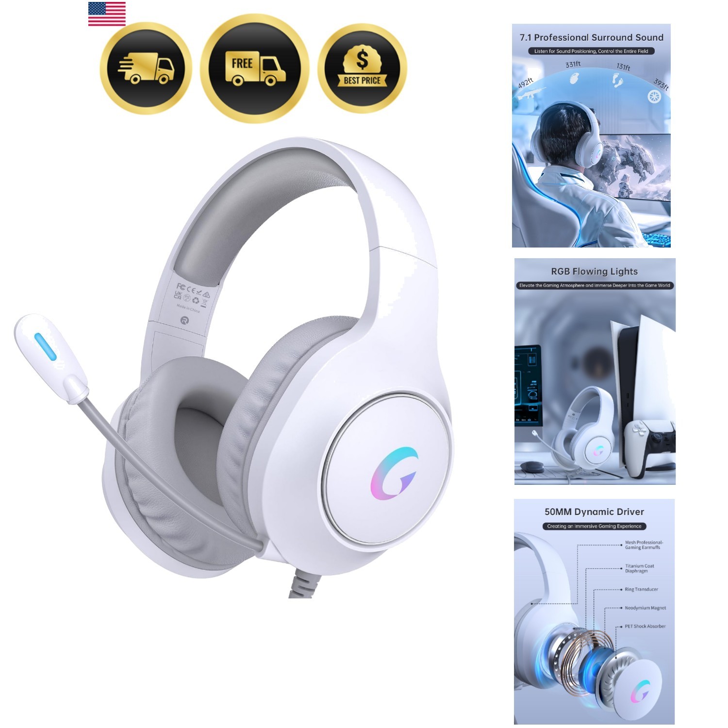 CM7002 Gaming Headset for PS5, PS4, PC, Mac, Switch, Xbox Series, Surround So…
