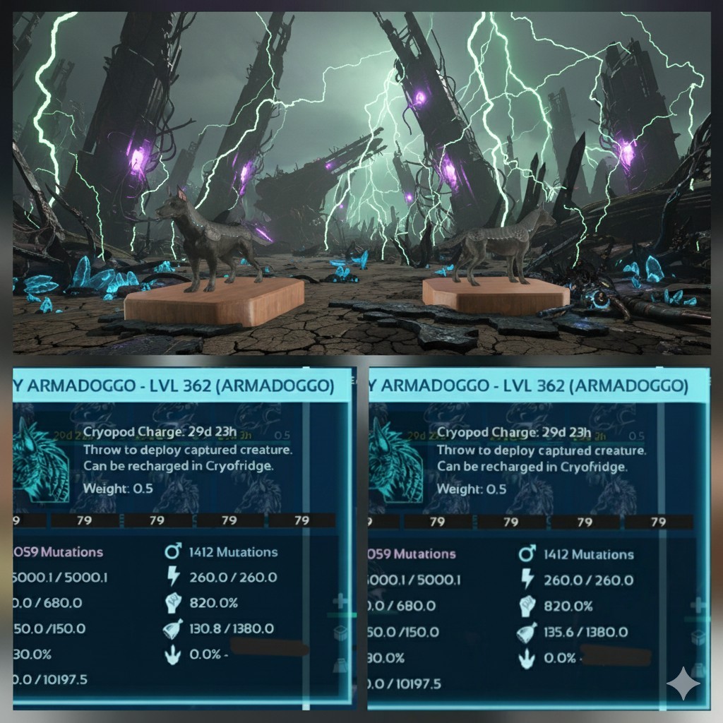 ARMADOGGO BLACK ID79 BABY PAIR TOP STATUS ARK ASCENDED PVE OFFICIAL PC/XBOX/PS5