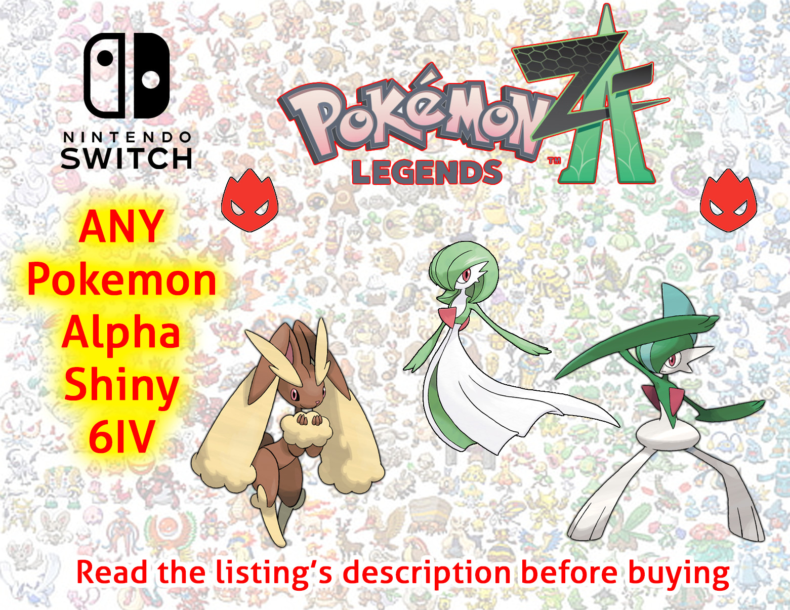 Pokemon Legends Z-A Lopunny Gardevoir Gallade Shiny 6IV Alpha Battle Ready