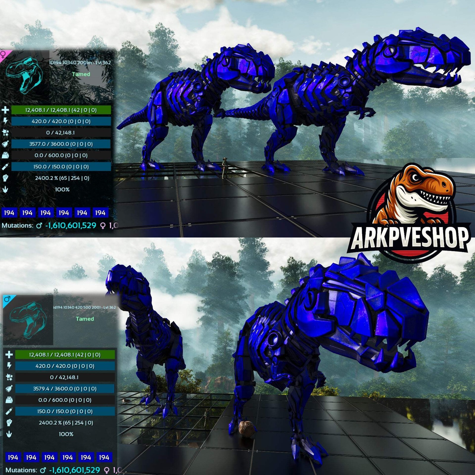 ASA PVE 🦖ARK Survival Ascended Tek Rex 2400% melee Imprinted Top Boss Stats