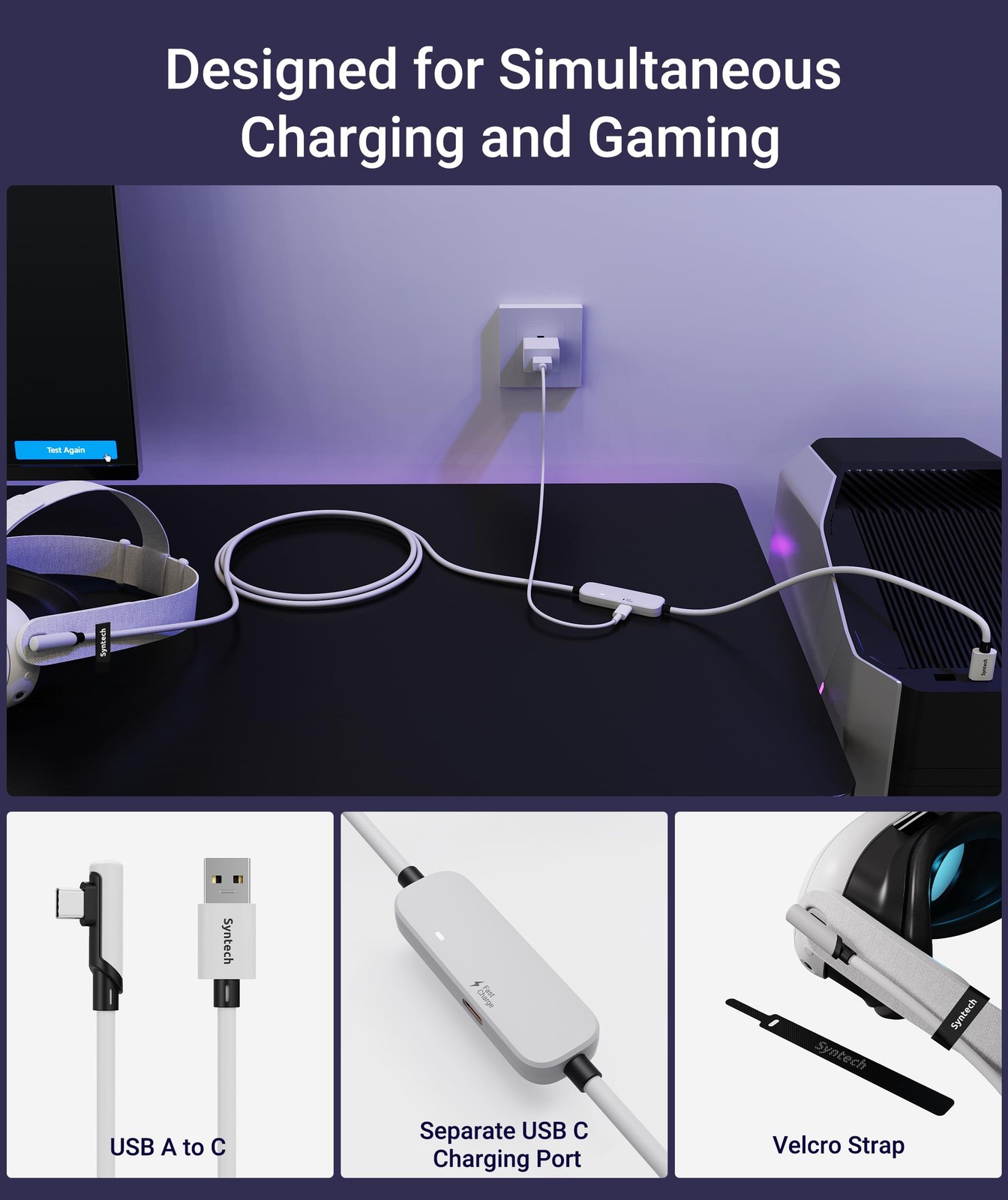 Syntech VR Charging Link Cable 16FT Compatible with Meta Quest 3S/Quest 3/Oculus