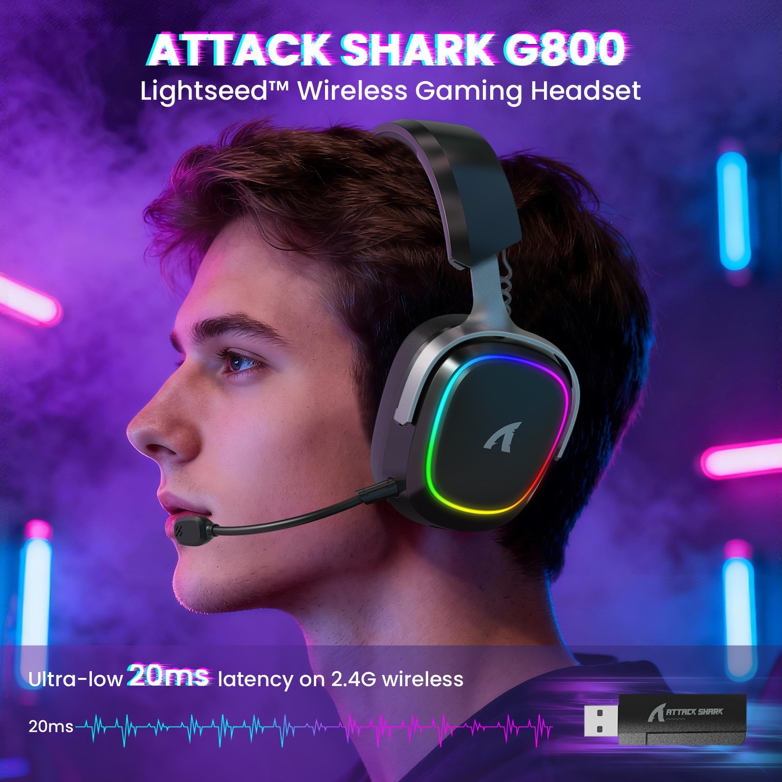 ATTACK SHARK G800 Wireless Gaming Headset Detachable Mics, Aluminum Alloy Frame