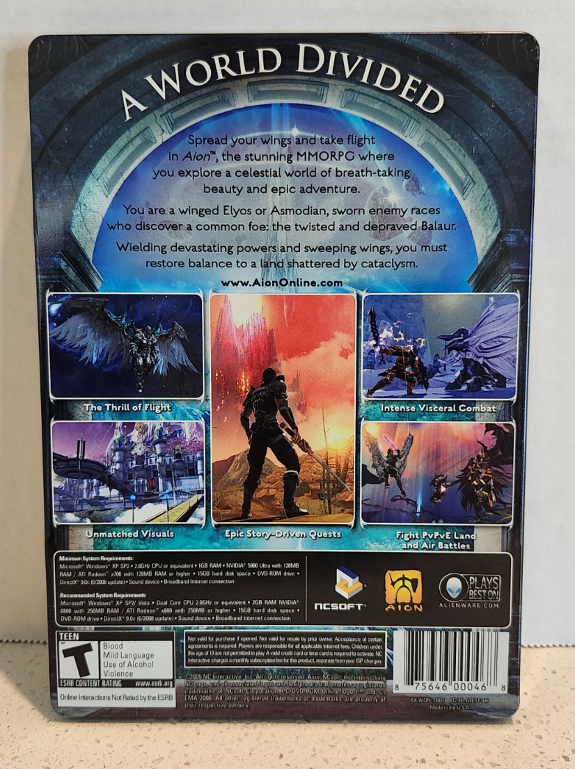 Aion (PC DVD-Rom, 2009, 2-Discs) Steelbook Edition Complete w/Game manual CIB