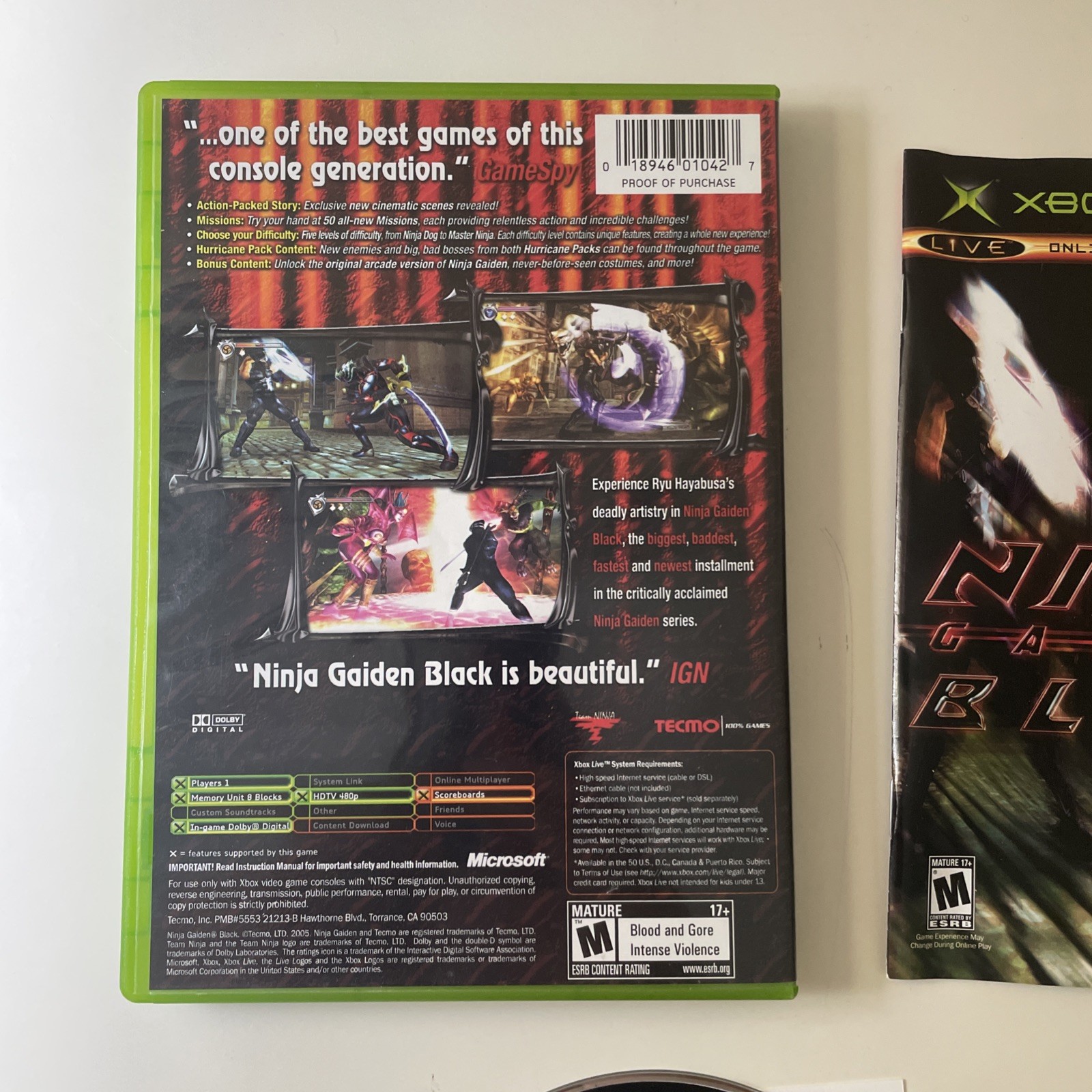 Ninja Gaiden Black Action Adventure CIB Microsoft Xbox With Registration Card