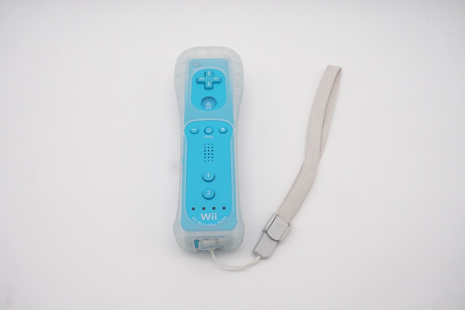Nintendo Light Blue Wii Motion Plus Controller With Bumper And Wrist Strap