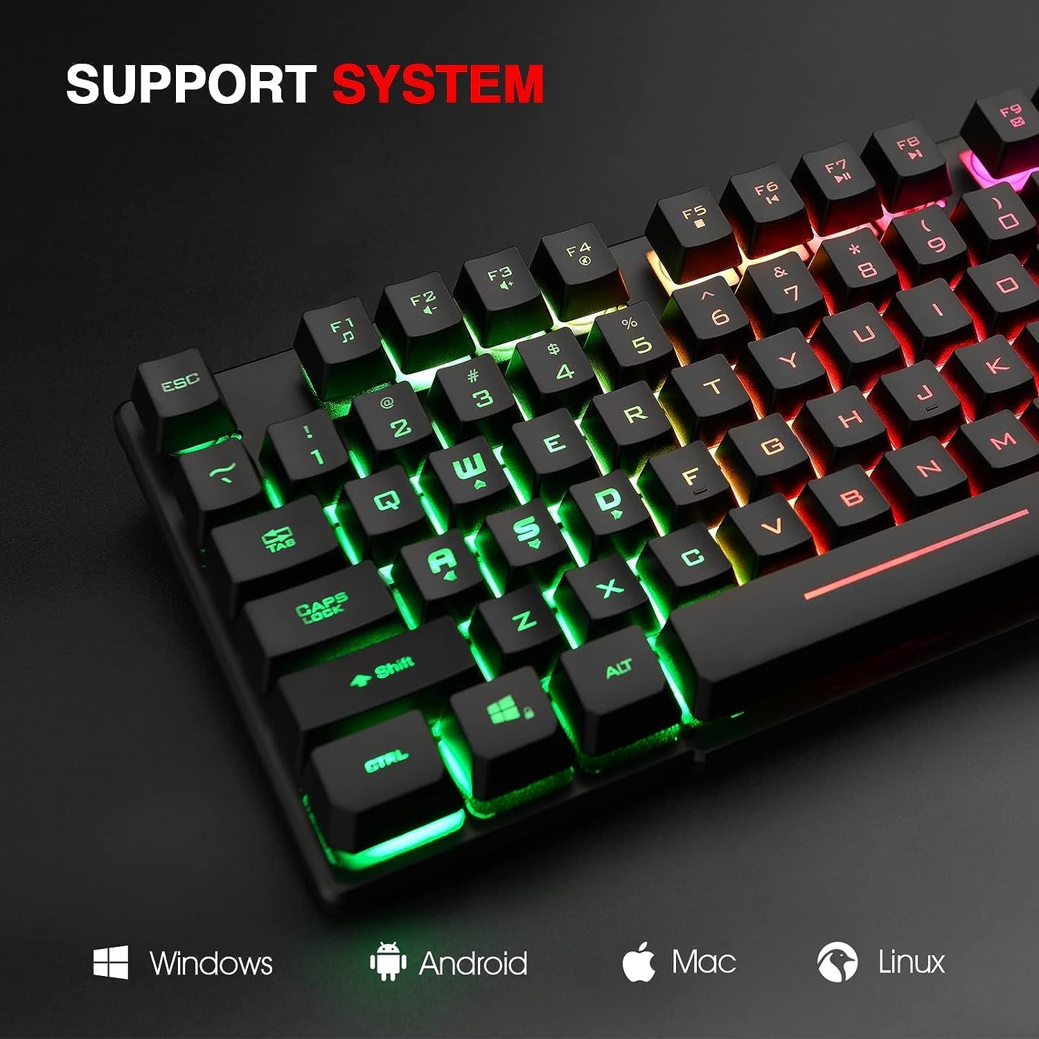 Rii RK100+ Multiple Color Rainbow LED Backlit Backlit/Black keys