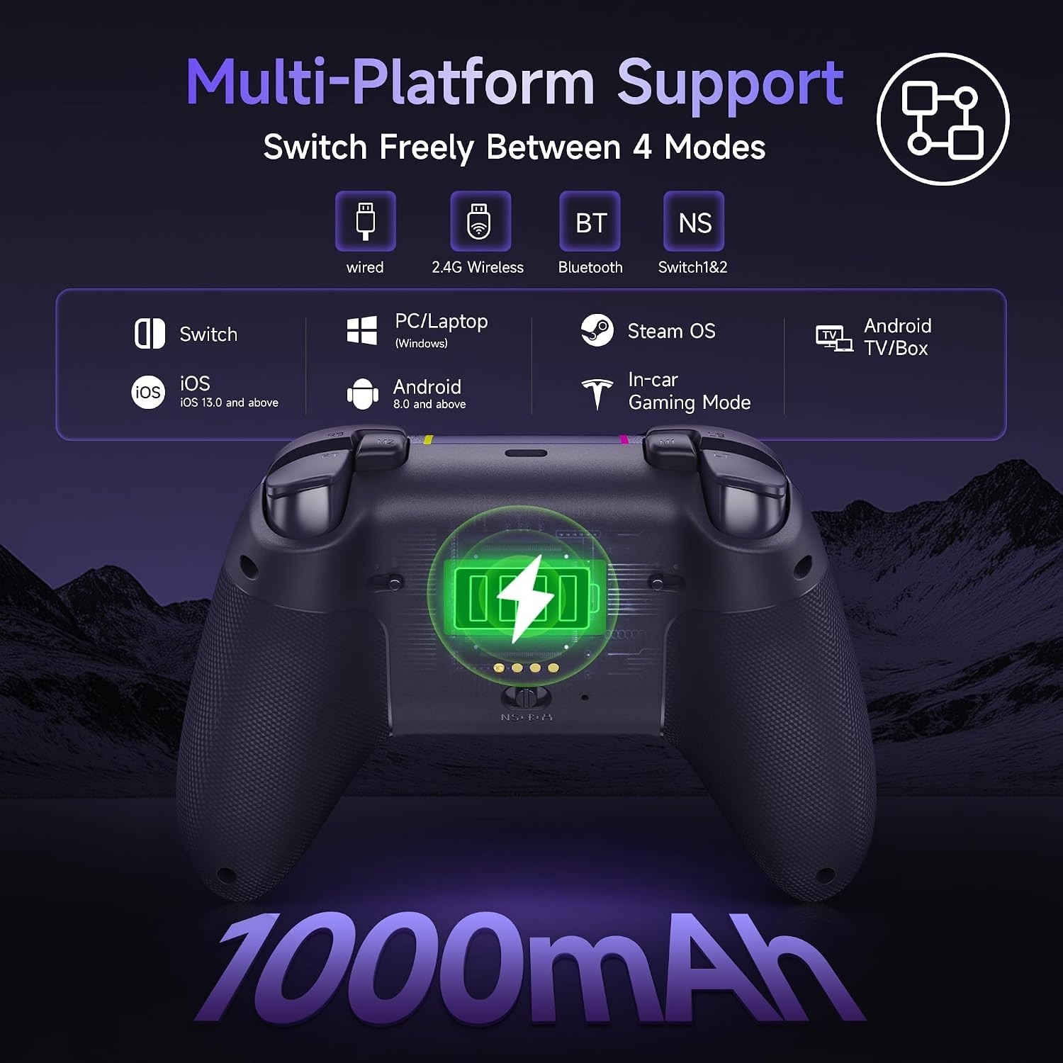 Ultra-Responsive X05 Pro Wireless PC Controller with 1000mAh Battery, Purple