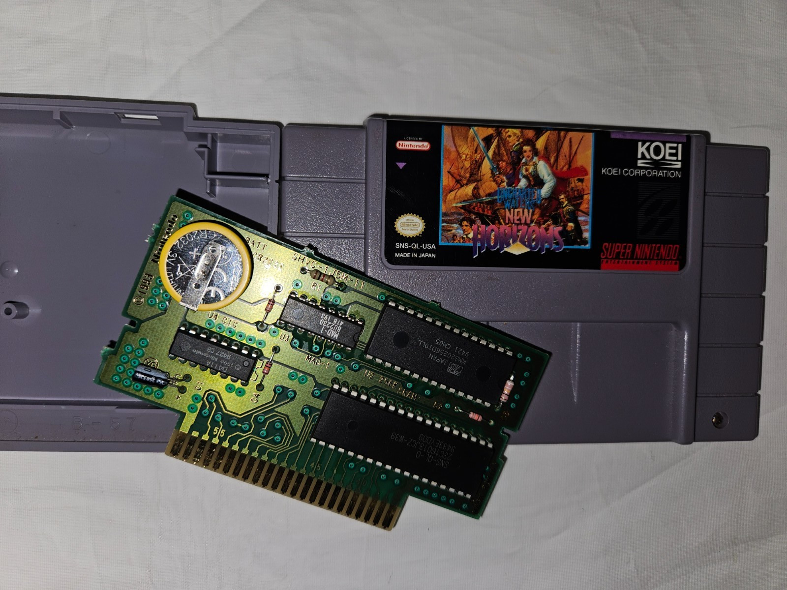Uncharted Waters New Horizons Authentic SNES Super Nintendo New Battery 1995
