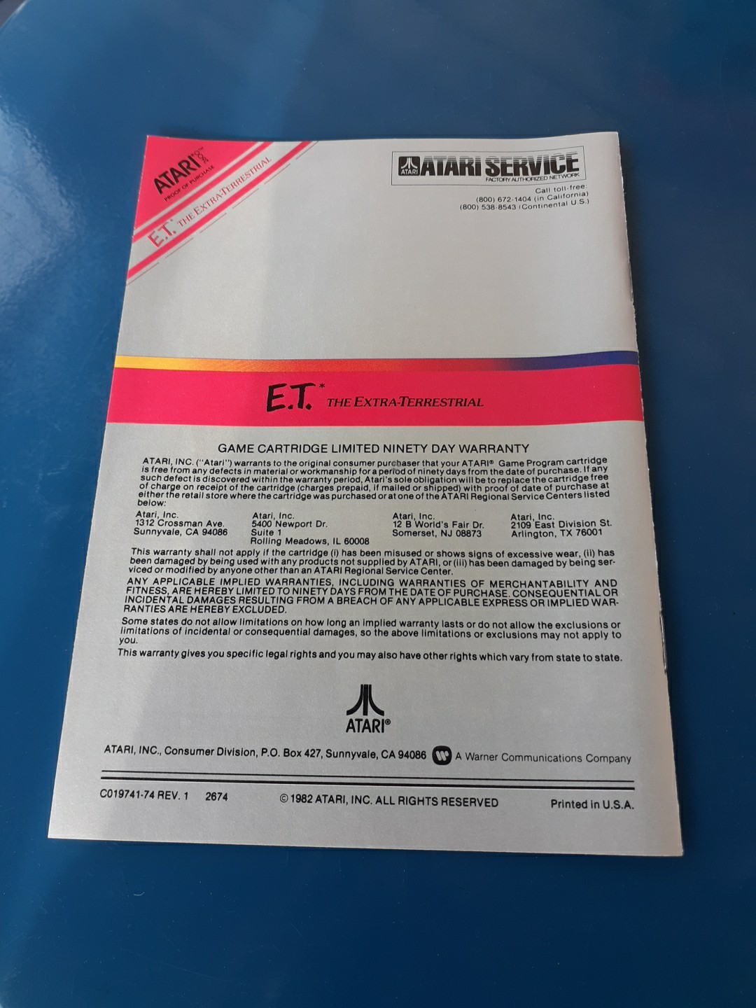 E.T. The Extra-Terrestrial Atari 2600 1982 Vintage in Box W/Manual & Tips