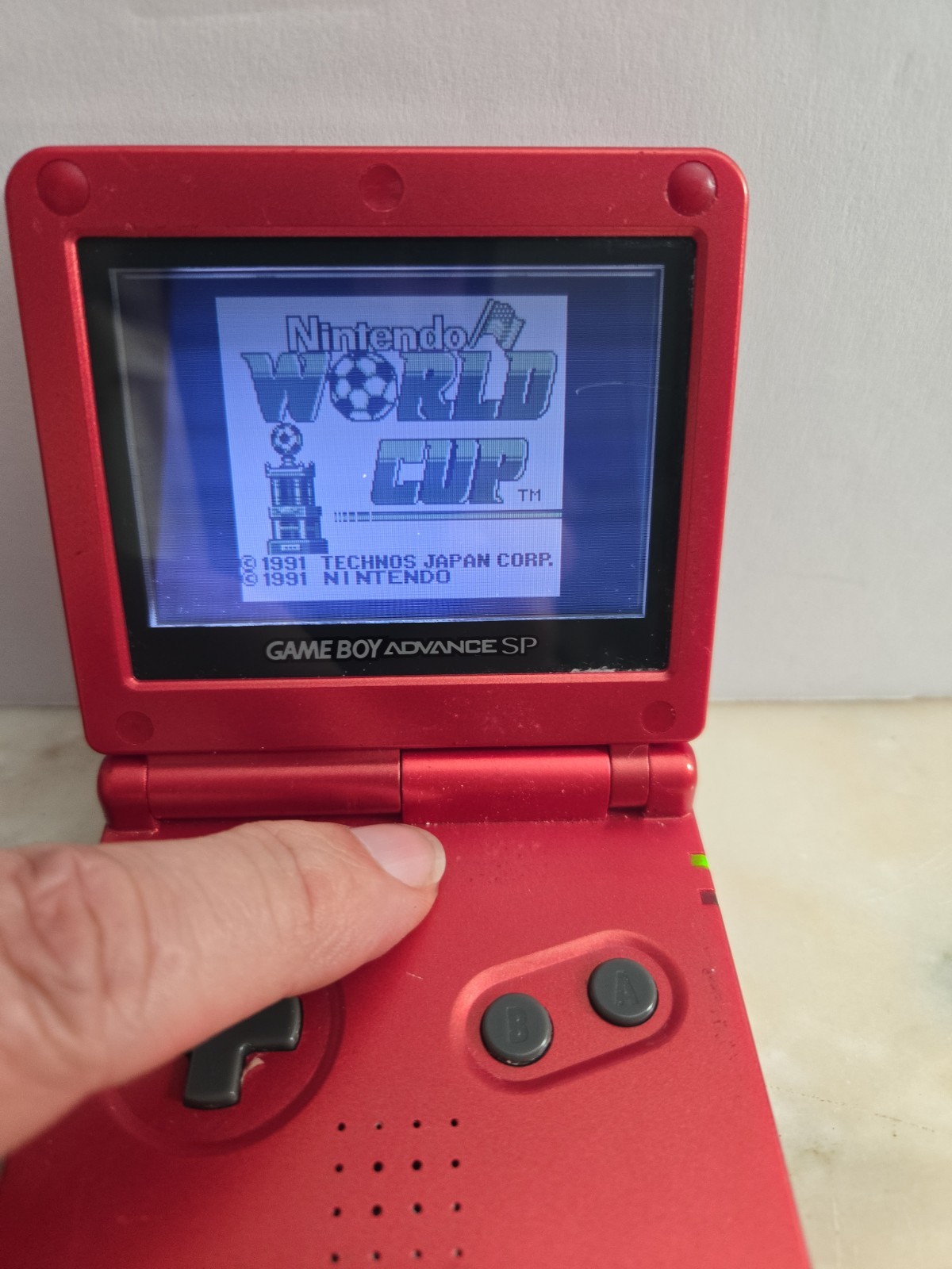 Nintendo Game Boy Advance SP AGS‑001 Red + Charger + World Cup – Tested Works