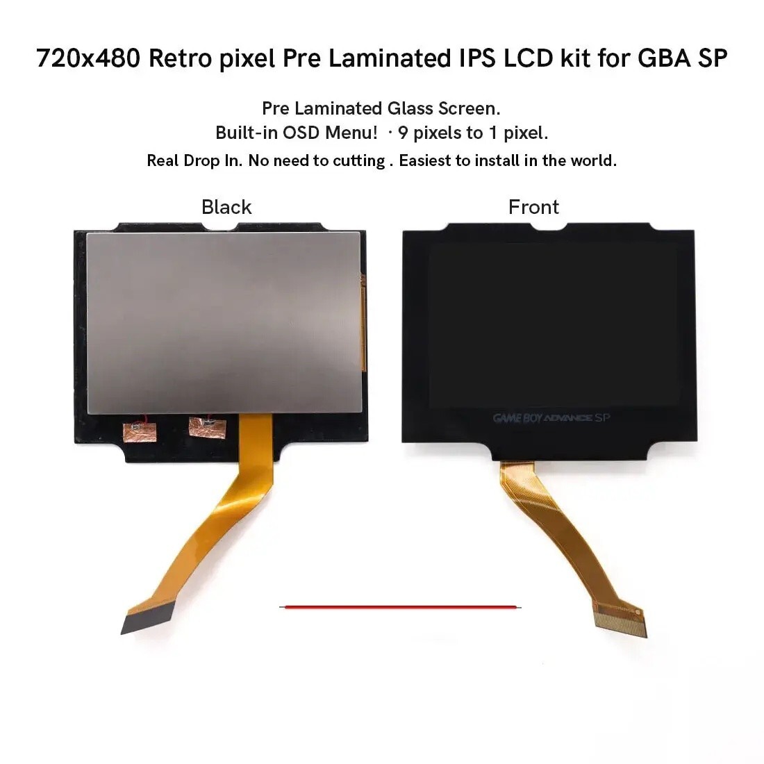 Gameboy Advance SP Drop-in 720×480 IPS LCD Backlight Kit V5 3.0 *NO SOLDER*